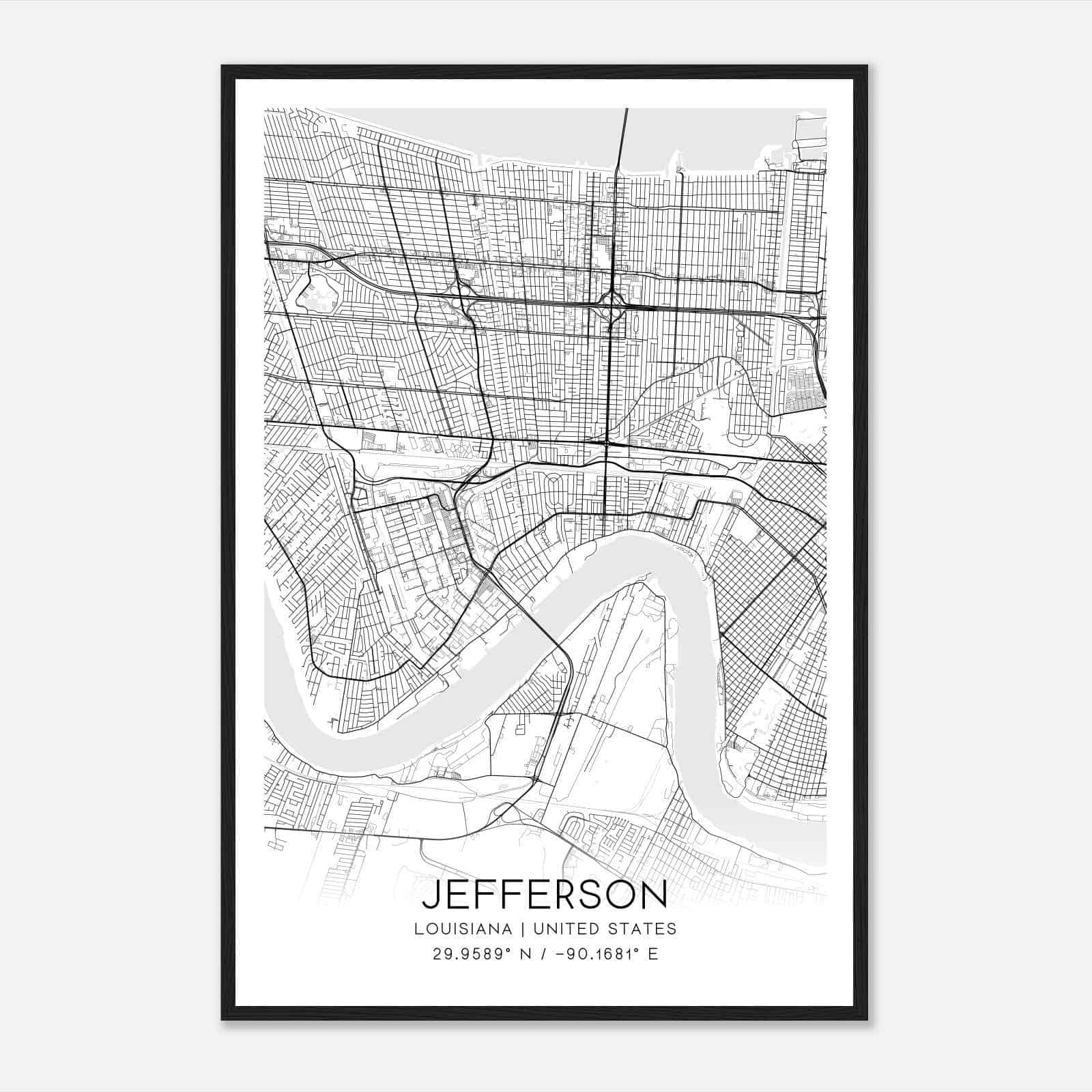 Jefferson Louisiana Map Poster, Modern Home Decor Wall Art Print