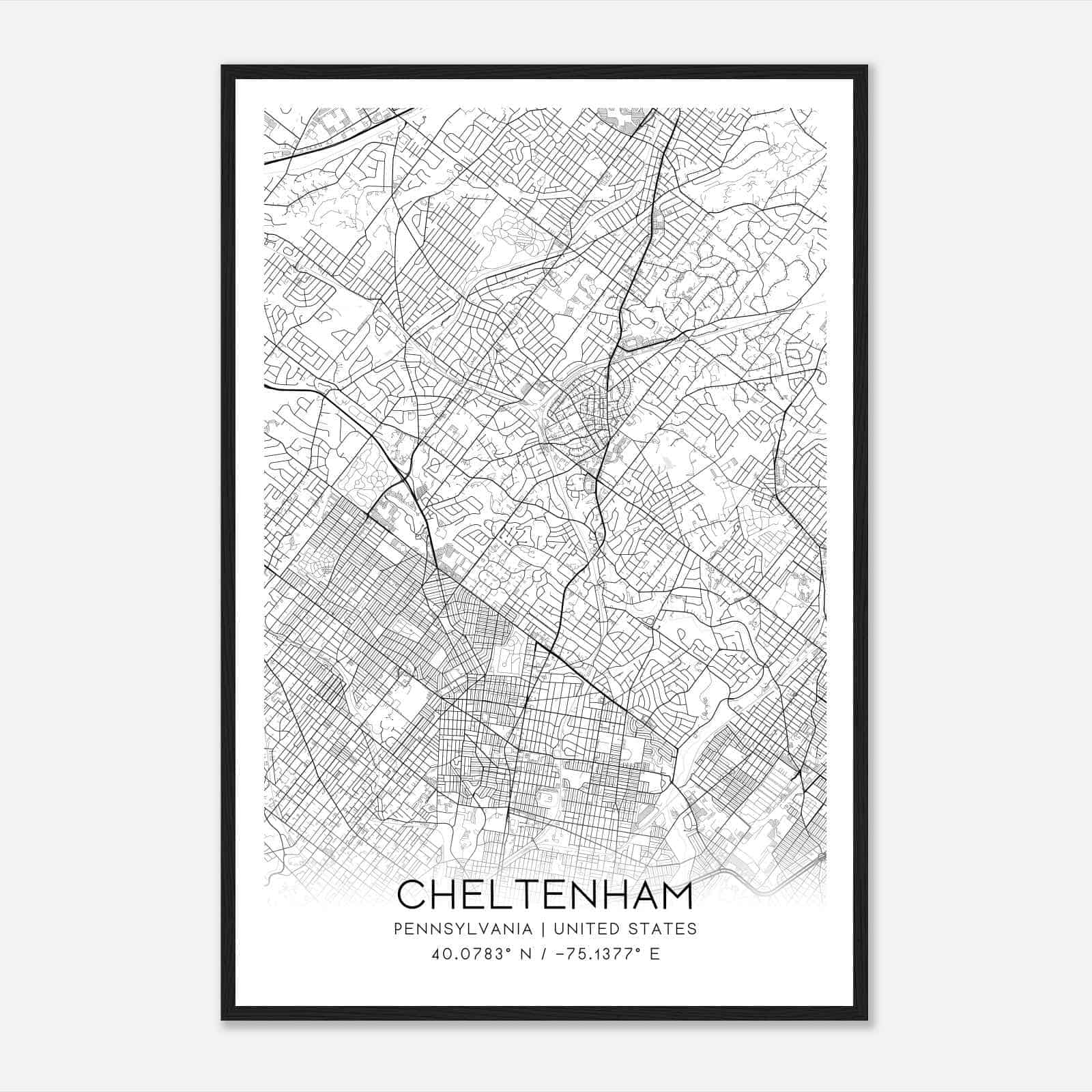 Cheltenham Pennsylvania Map Poster, Modern Home Decor Wall Art Print