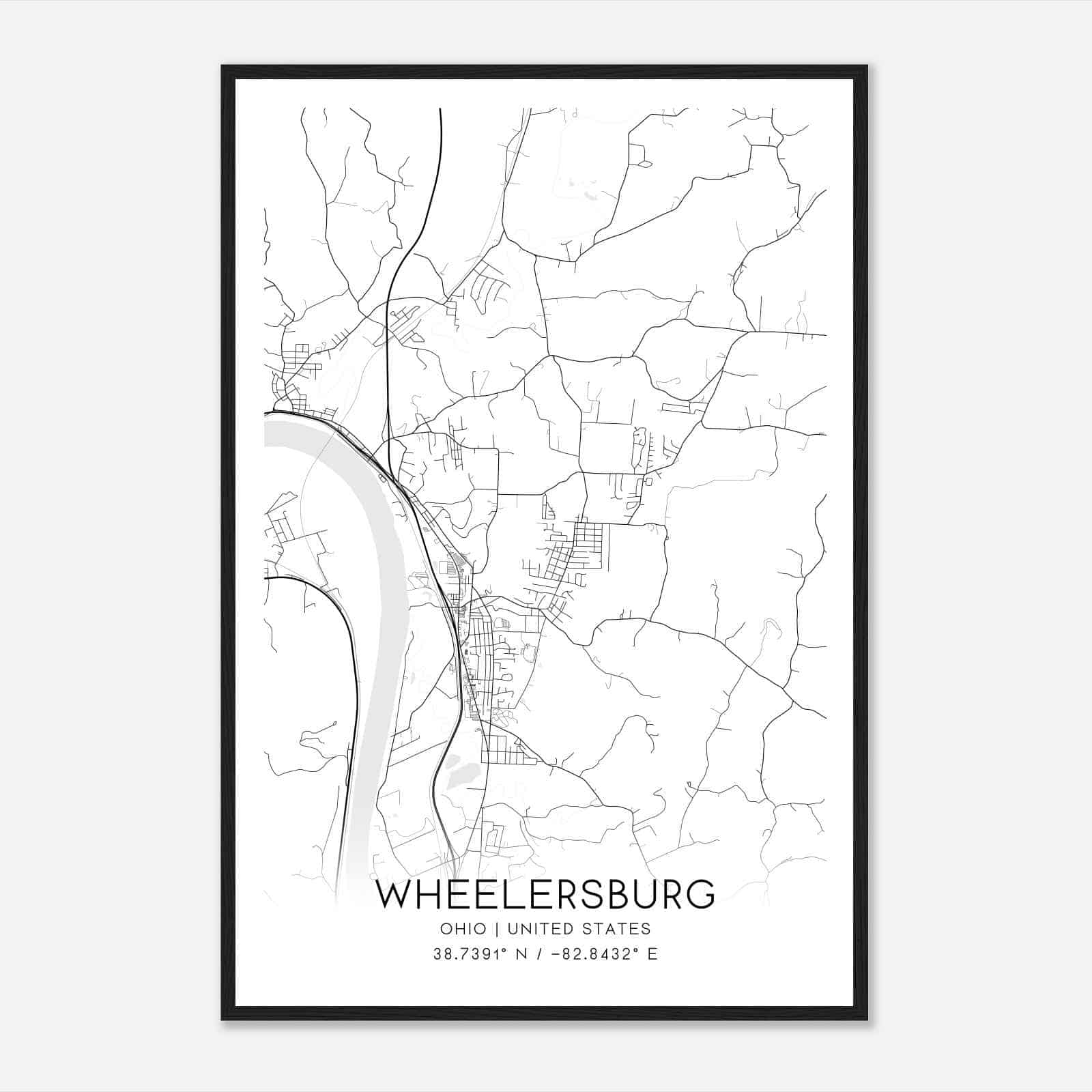 Wheelersburg Ohio Map Poster, Modern Home Decor Wall Art Print