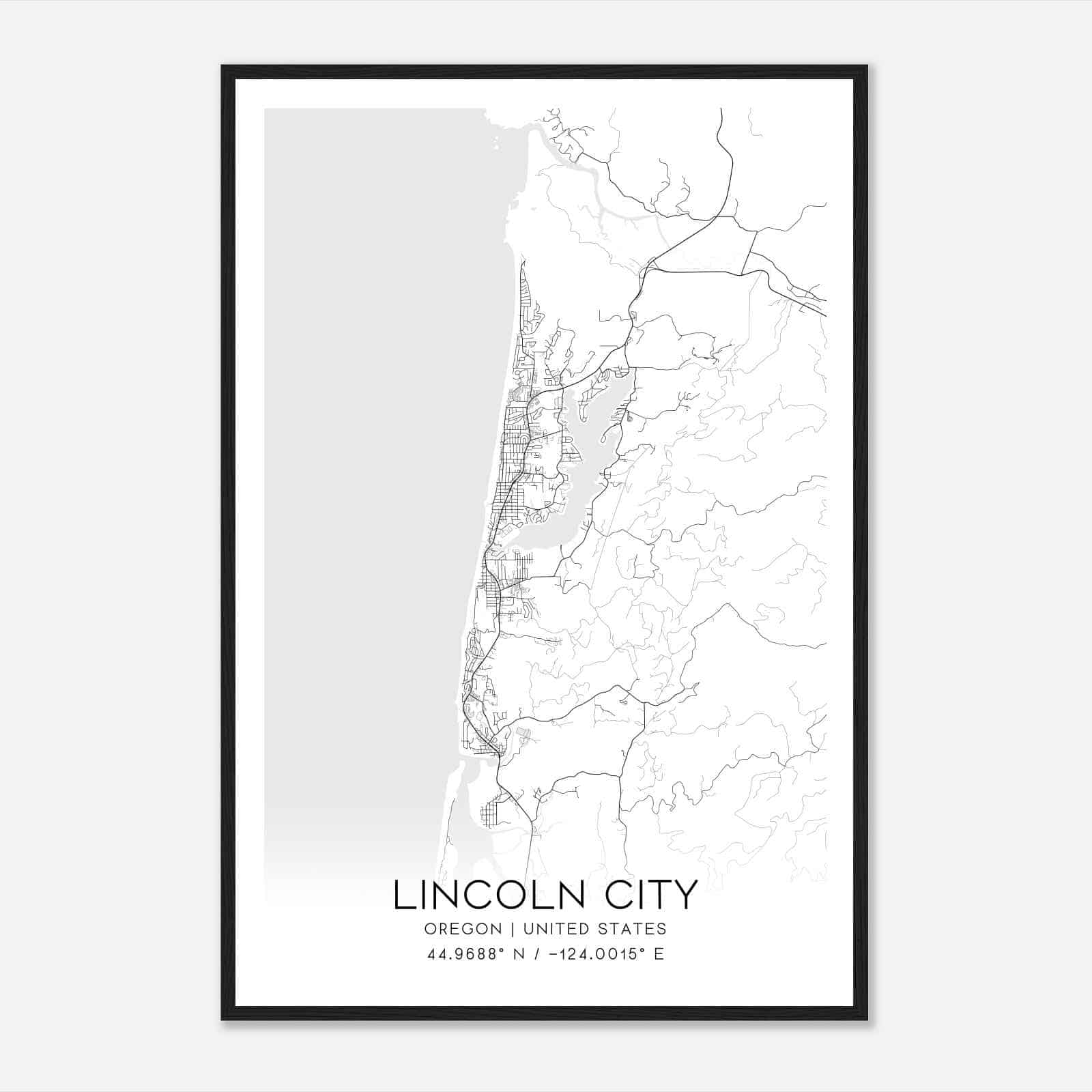 Lincoln City Oregon Map Poster, Modern Home Decor Wall Art Print