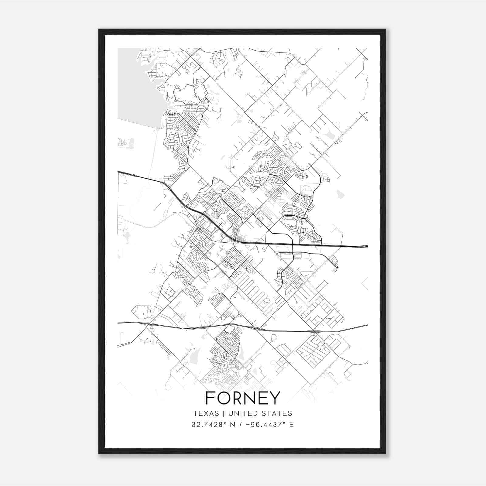 Forney Texas Map Poster, Modern Home Decor Wall Art Print