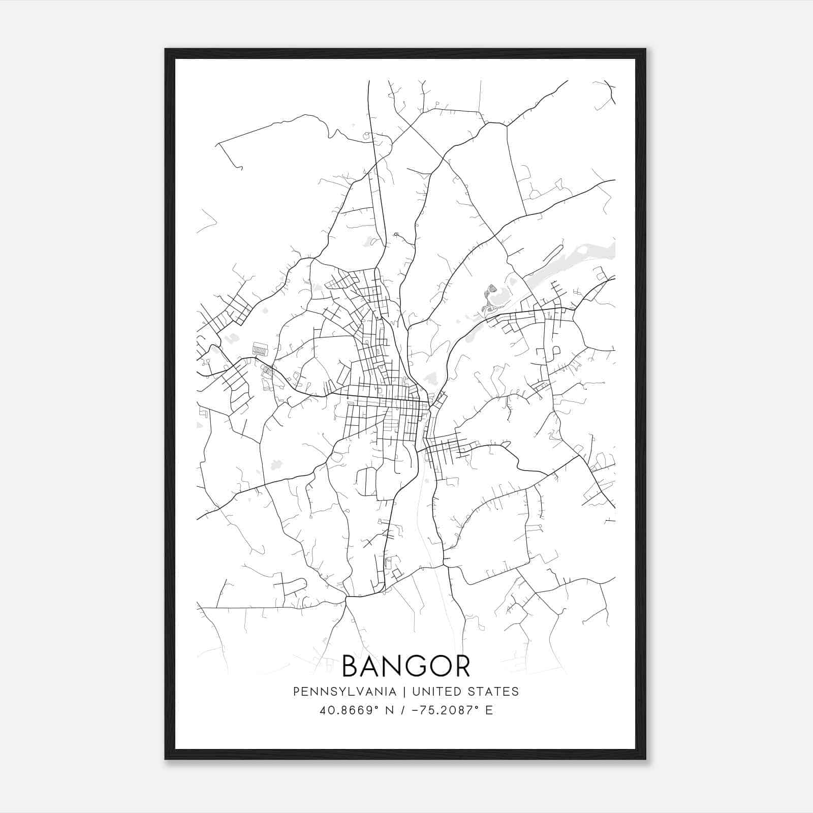 Bangor Pennsylvania Map Poster, Modern Home Decor Wall Art Print