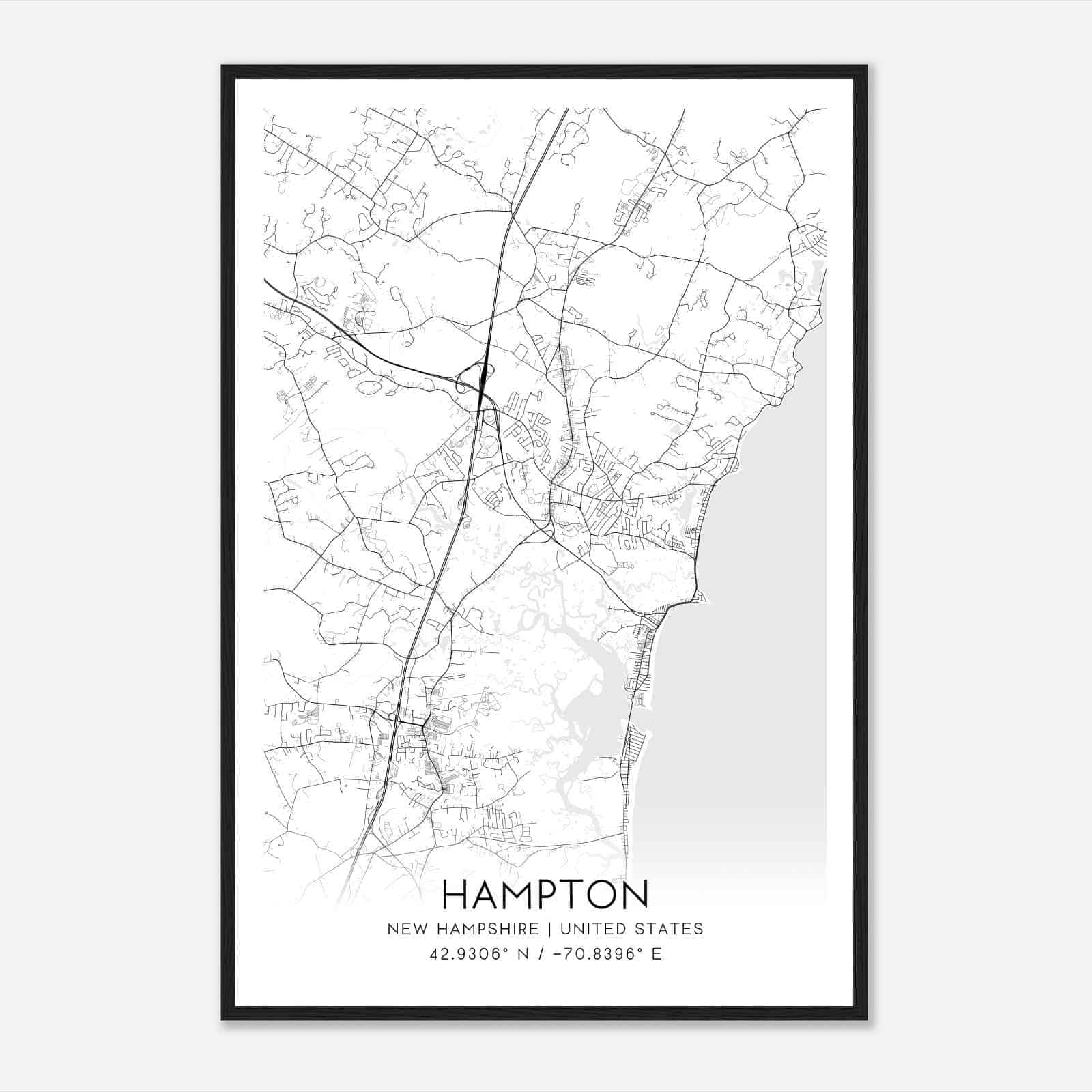 Hampton New Hampshire Map Poster, Modern Home Decor Wall Art Print