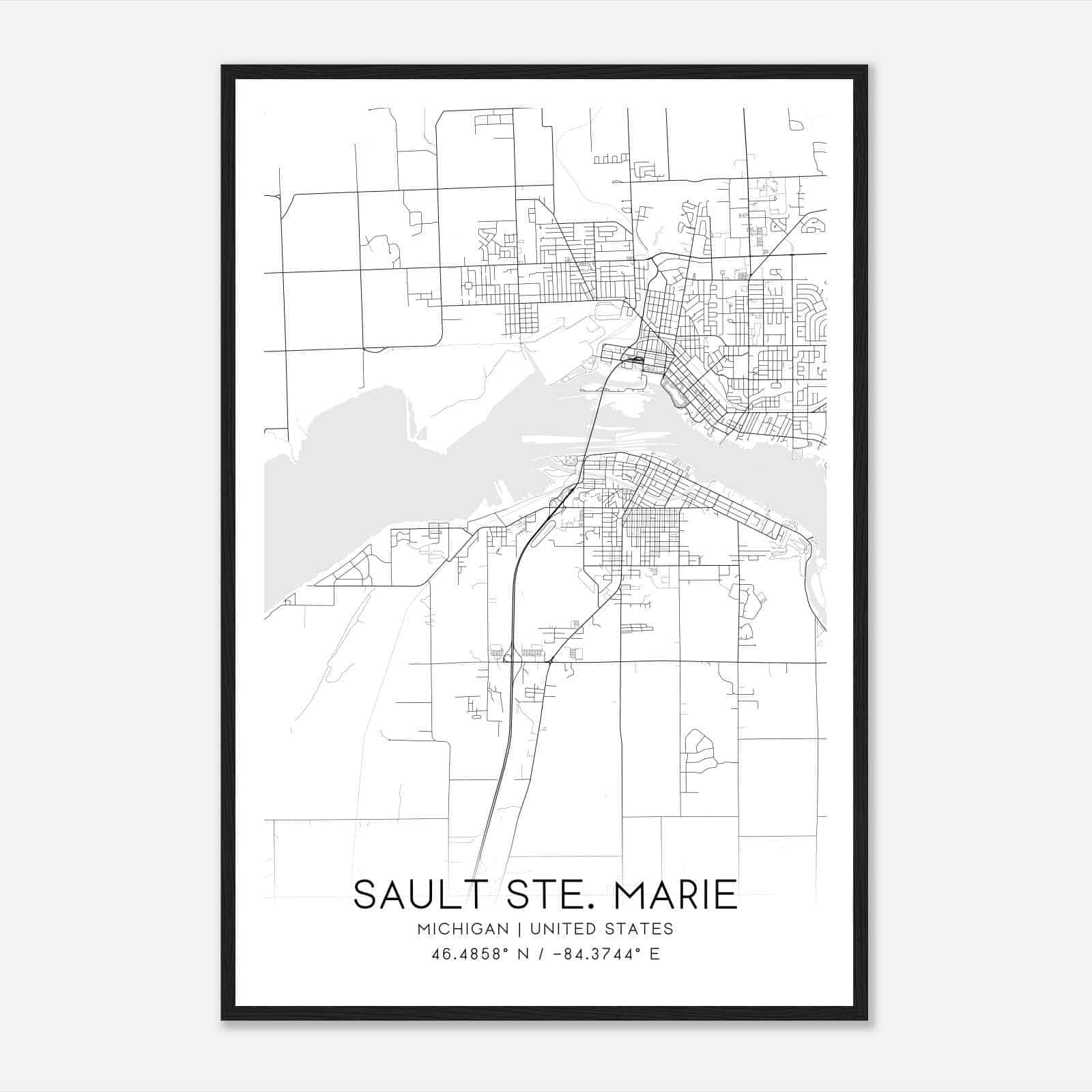 Sault Ste. Marie Michigan Map Poster, Modern Home Decor Wall Art Print