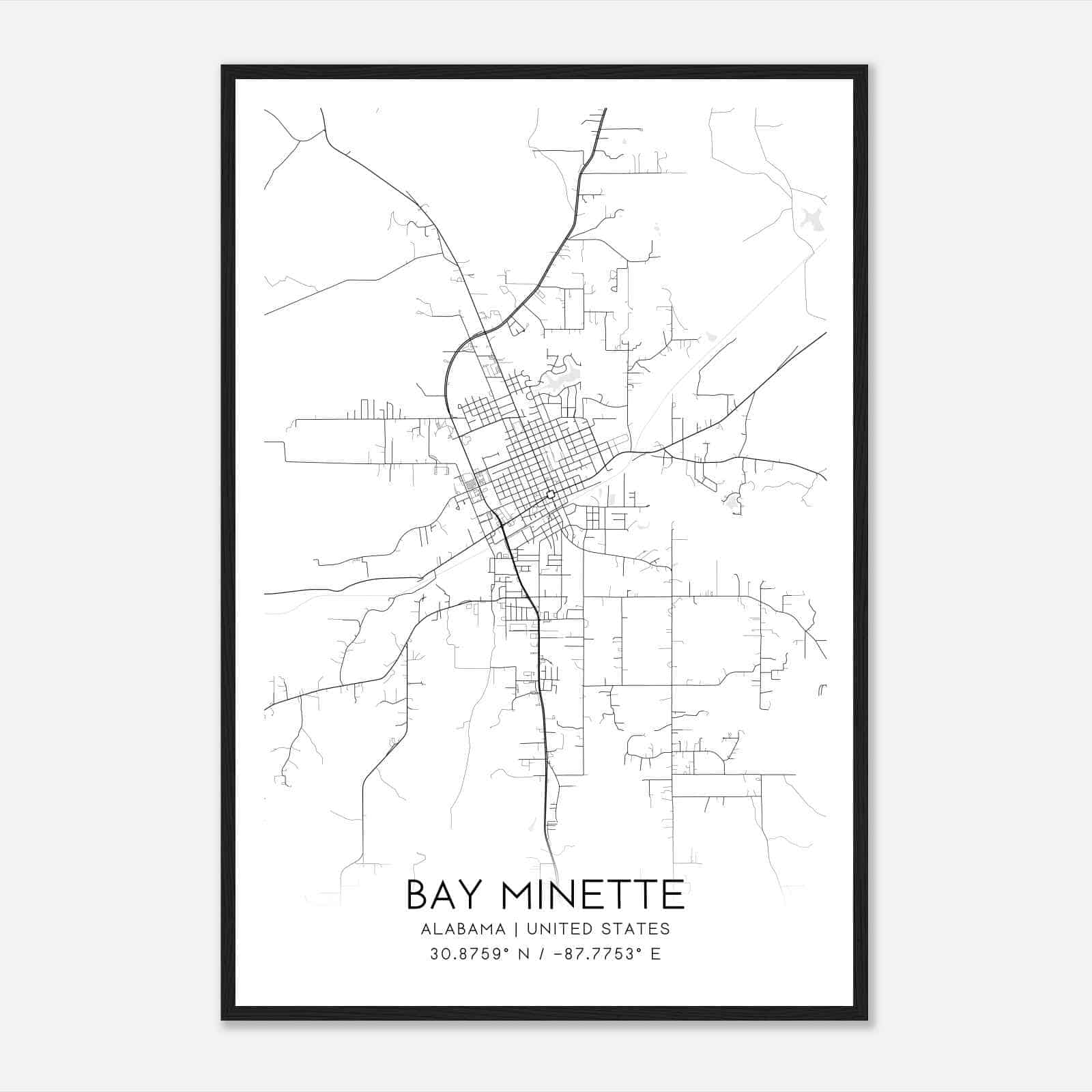 Bay Minette Alabama Map Poster, Modern Home Decor Wall Art Print