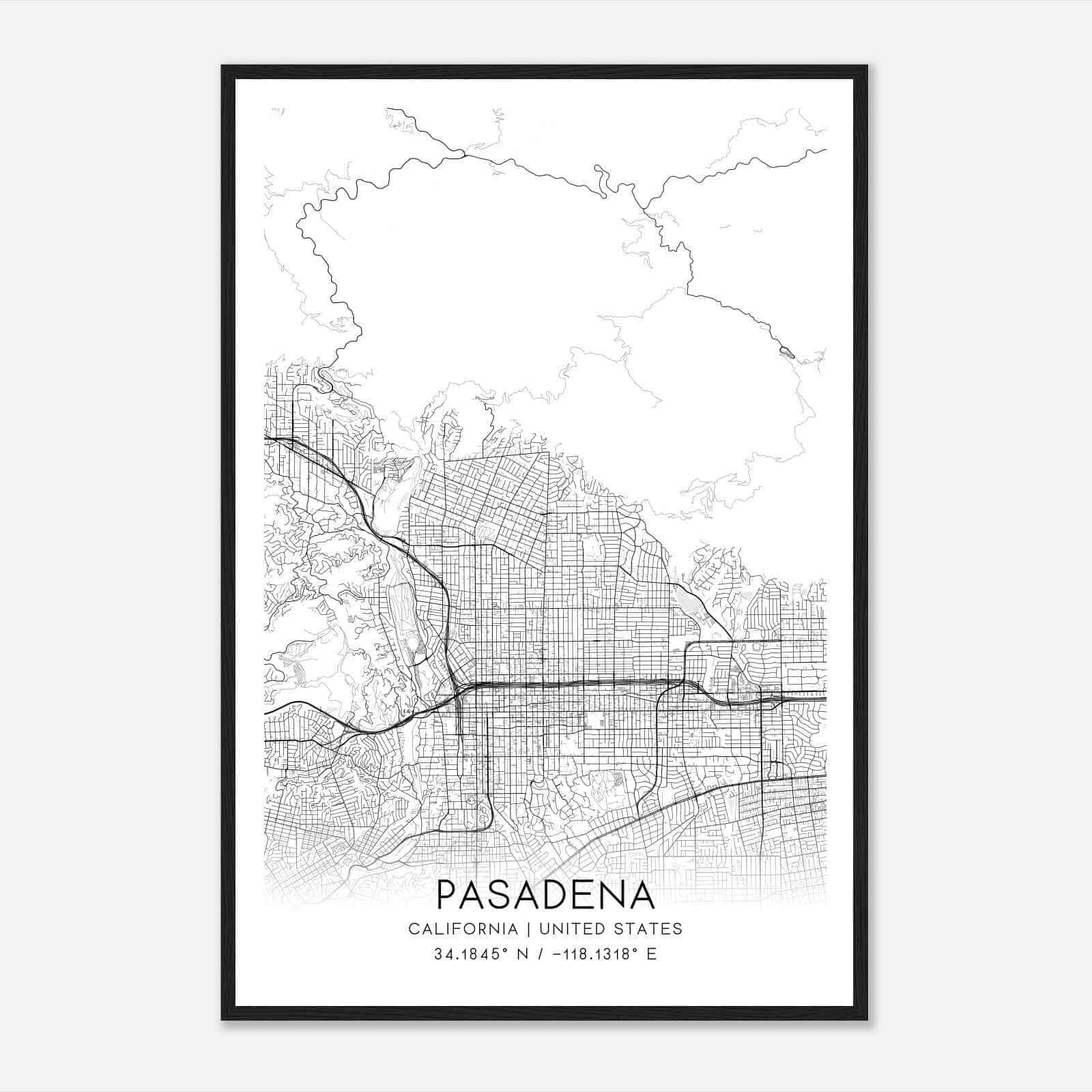 Pasadena California Map Poster, Modern Home Decor Wall Art Print Pasadena California Map Poster, Modern Home Decor Wall Art Print