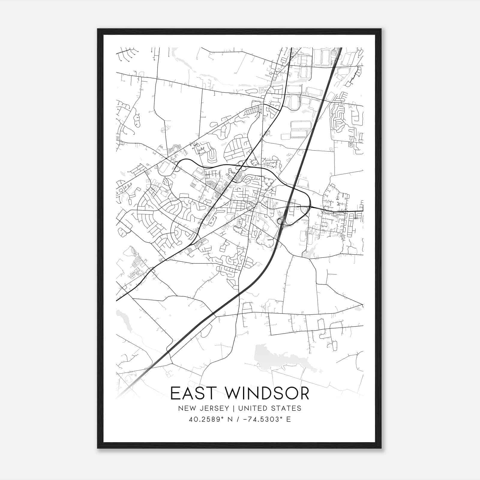East Windsor New Jersey Map Poster, Modern Home Decor Wall Art Print