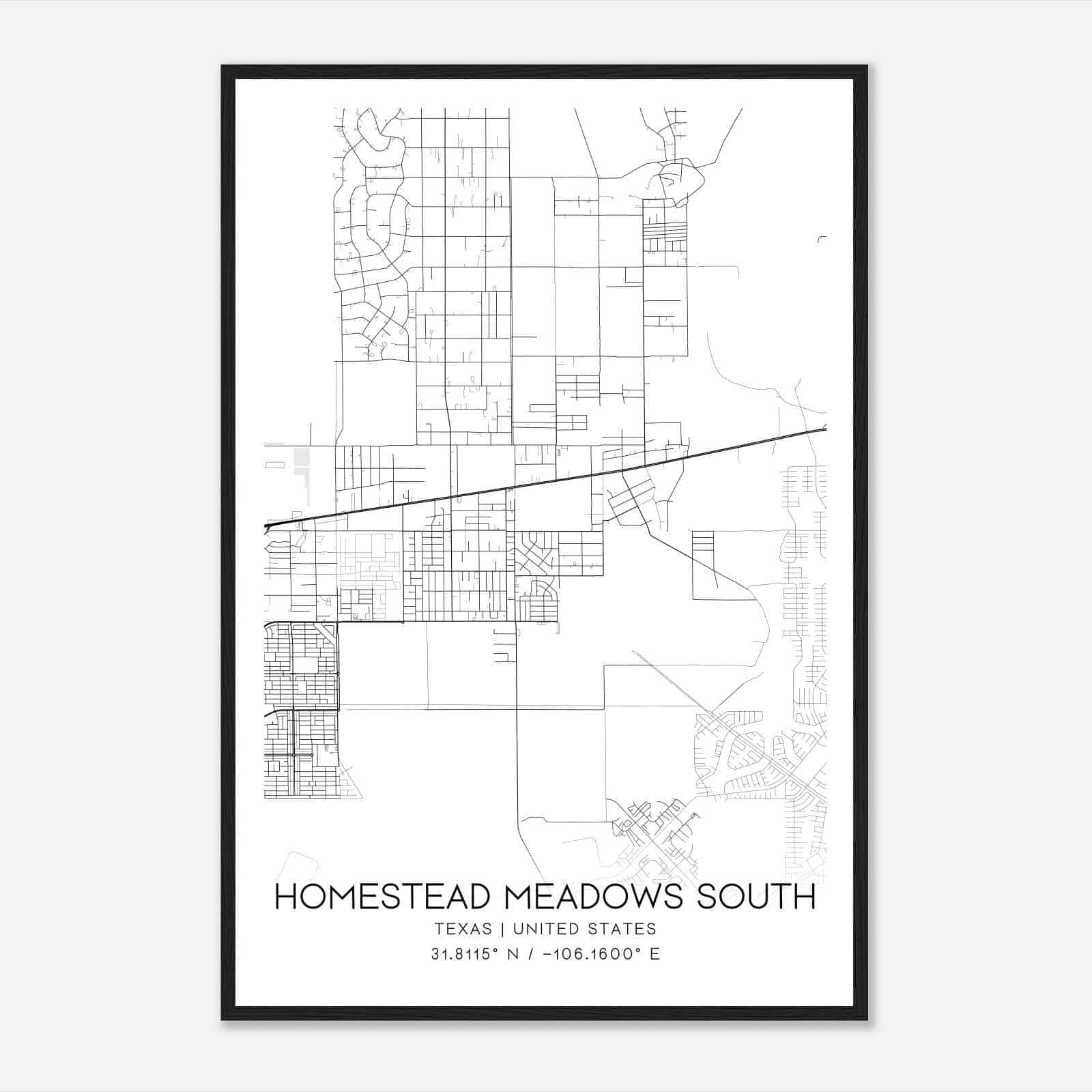 Homestead Meadows South Texas Map Poster, Modern Home Decor Wall Art Print