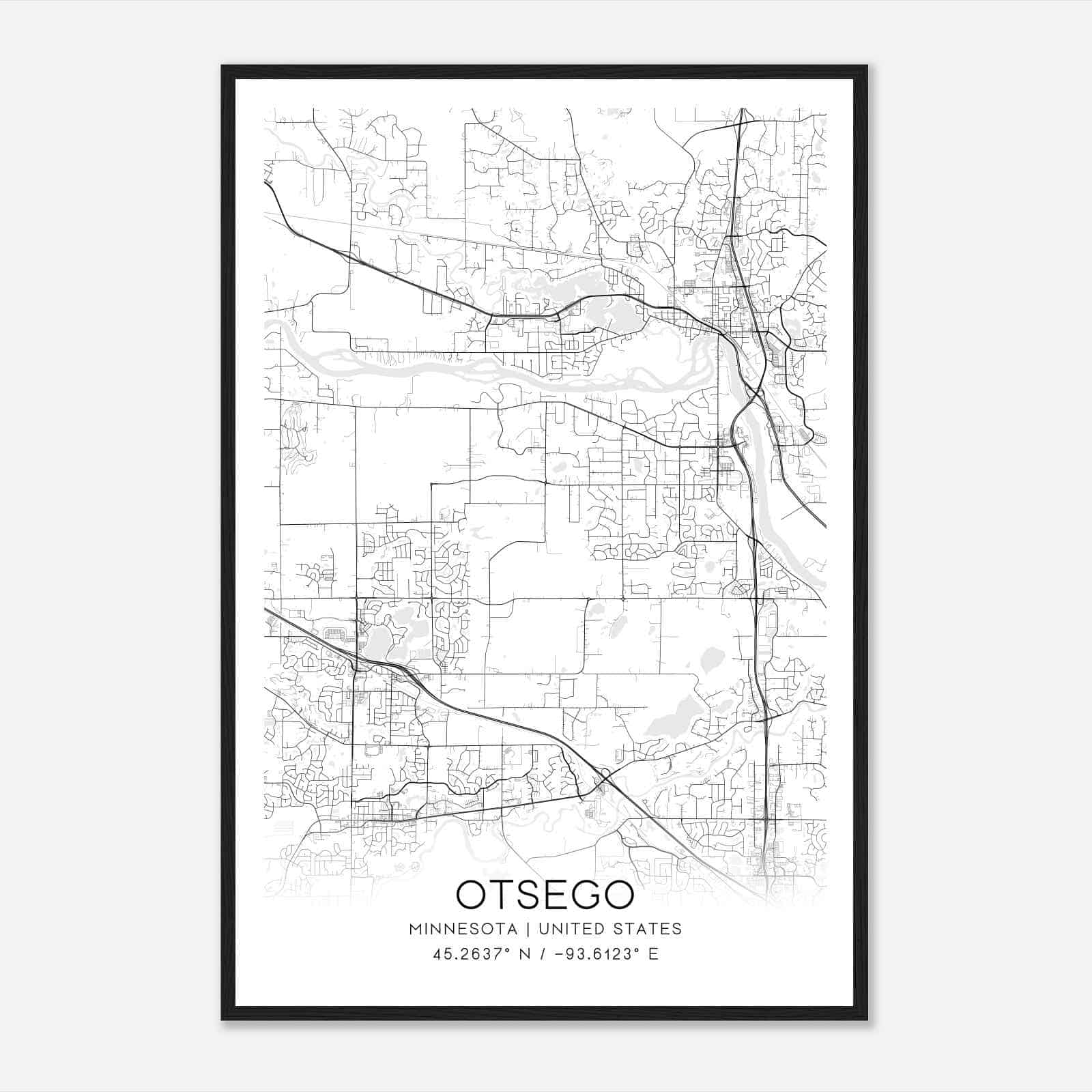 Otsego Minnesota Map Poster, Modern Home Decor Wall Art Print