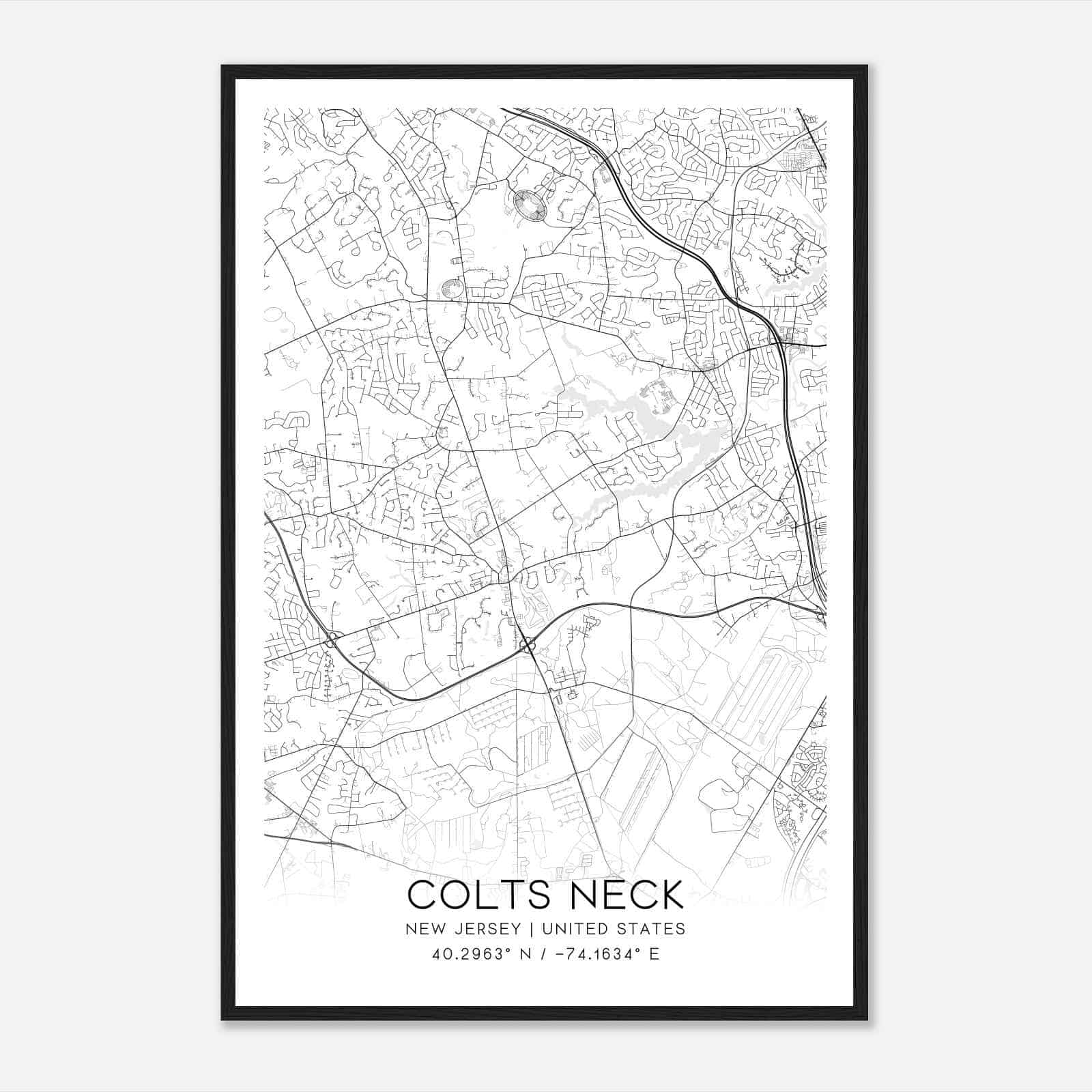 Colts Neck New Jersey Map Poster, Modern Home Decor Wall Art Print