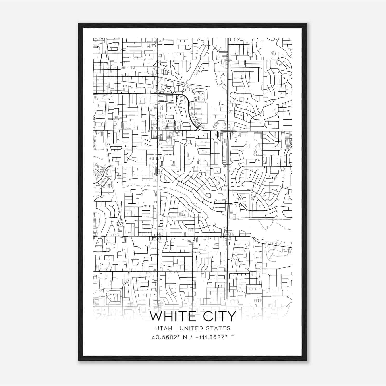 White City Utah Map Poster, Modern Home Decor Wall Art Print