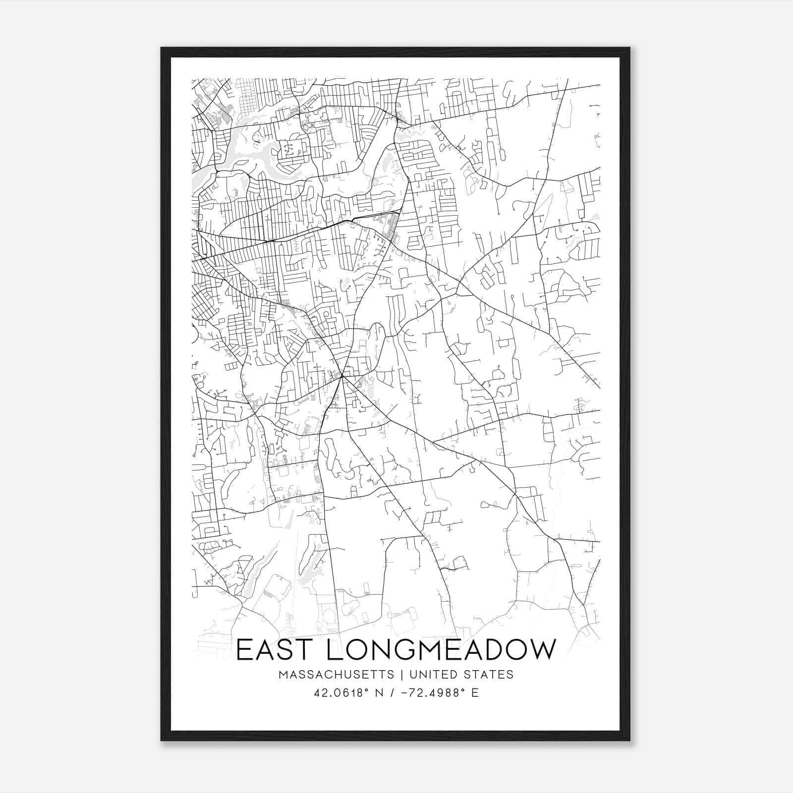 East Longmeadow Massachusetts Map Poster, Modern Home Decor Wall Art Print