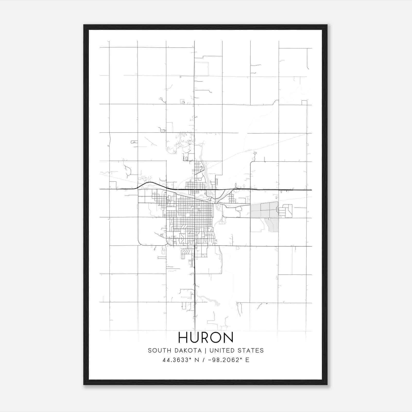 Huron South Dakota Map Poster, Modern Home Decor Wall Art Print