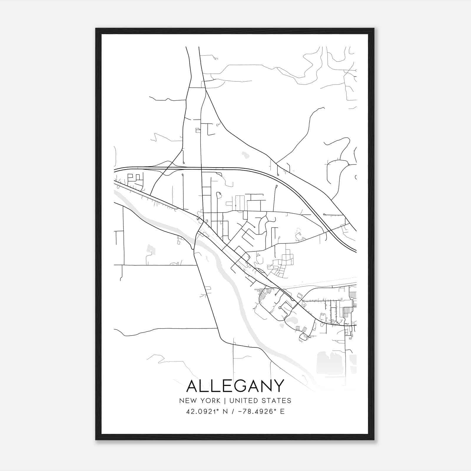 Allegany New York Map Poster, Modern Home Decor Wall Art Print