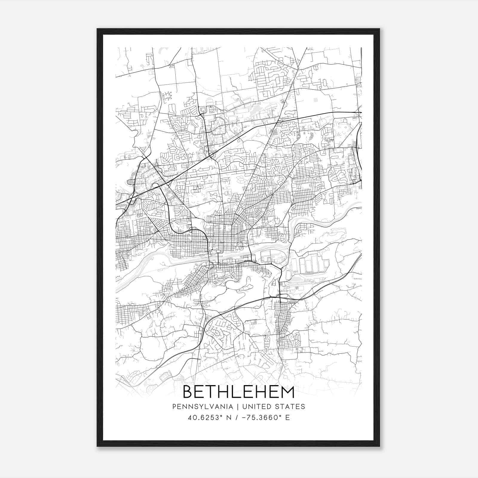 Bethlehem Pennsylvania Map Poster, Modern Home Decor Wall Art Print