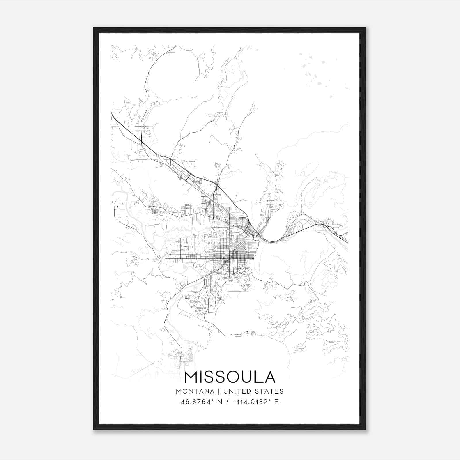 Missoula Montana Map Poster, Modern Home Decor Wall Art Print