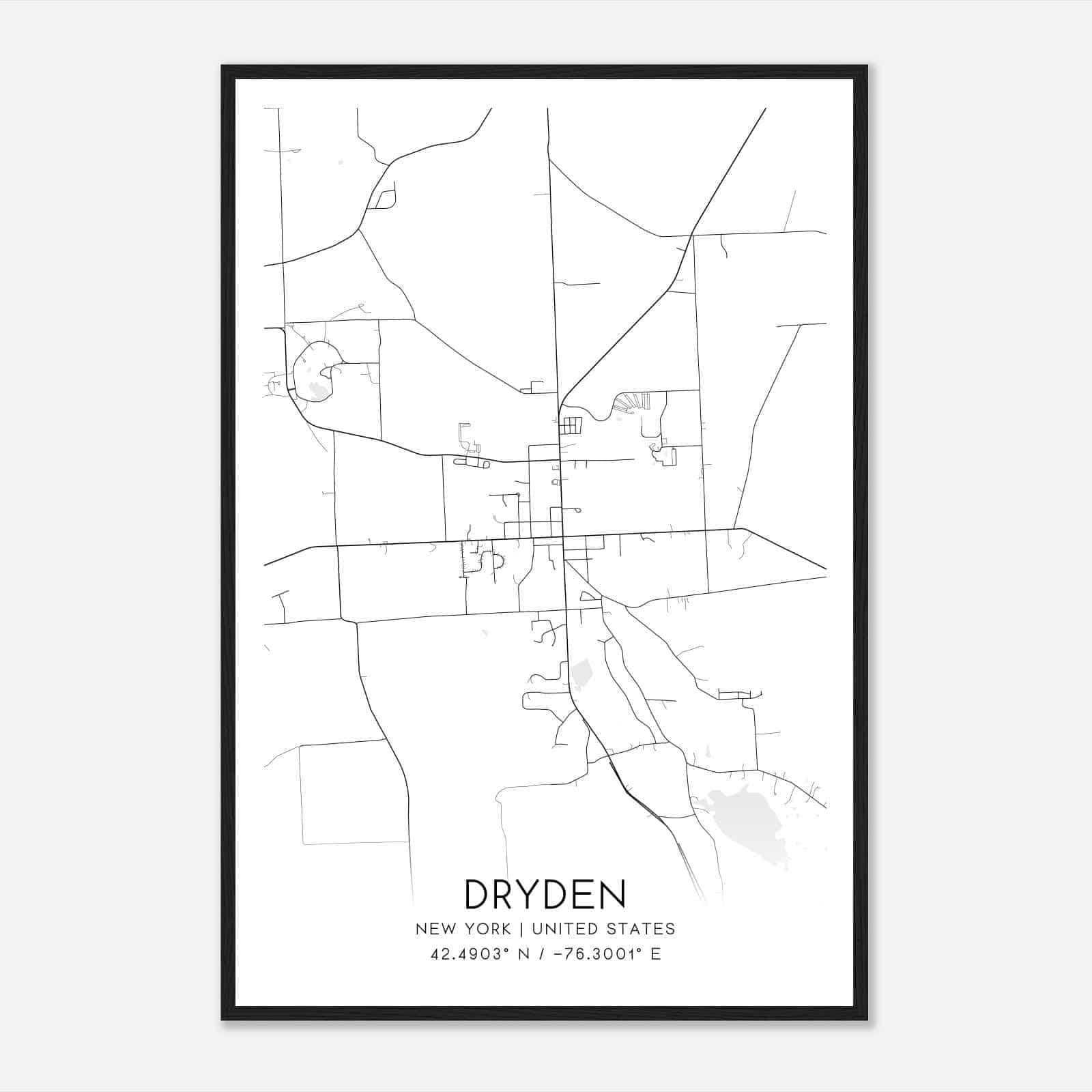 Dryden New York Map Poster, Modern Home Decor Wall Art Print