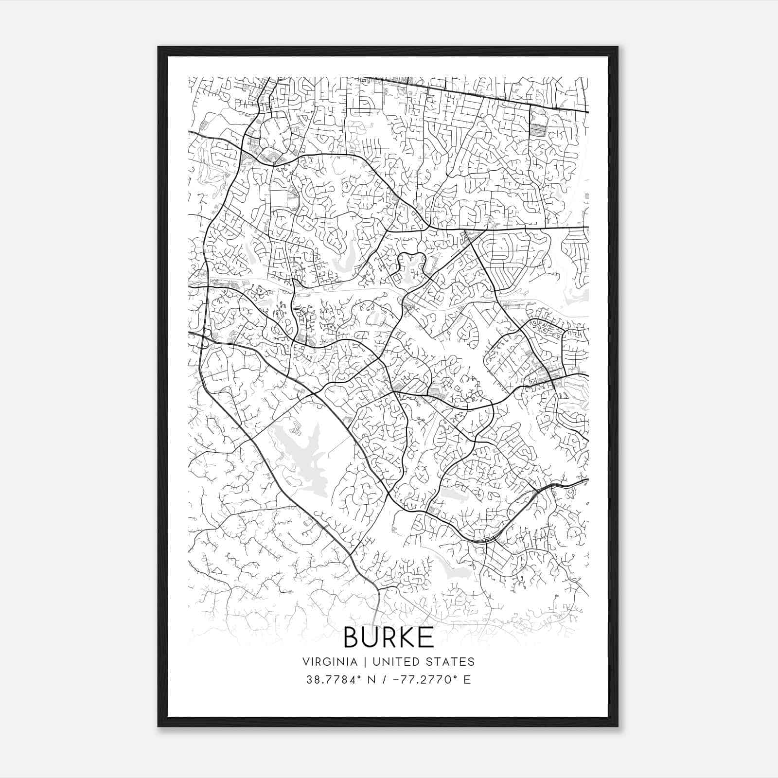 Burke Virginia Map Poster, Modern Home Decor Wall Art Print