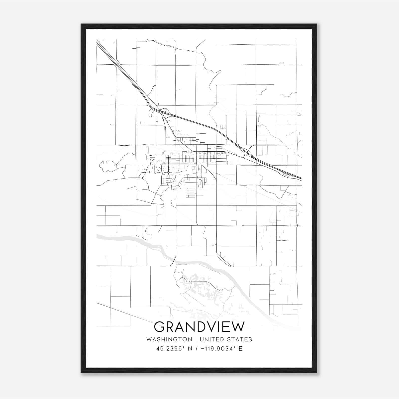 Grandview Washington Map Poster, Modern Home Decor Wall Art Print
