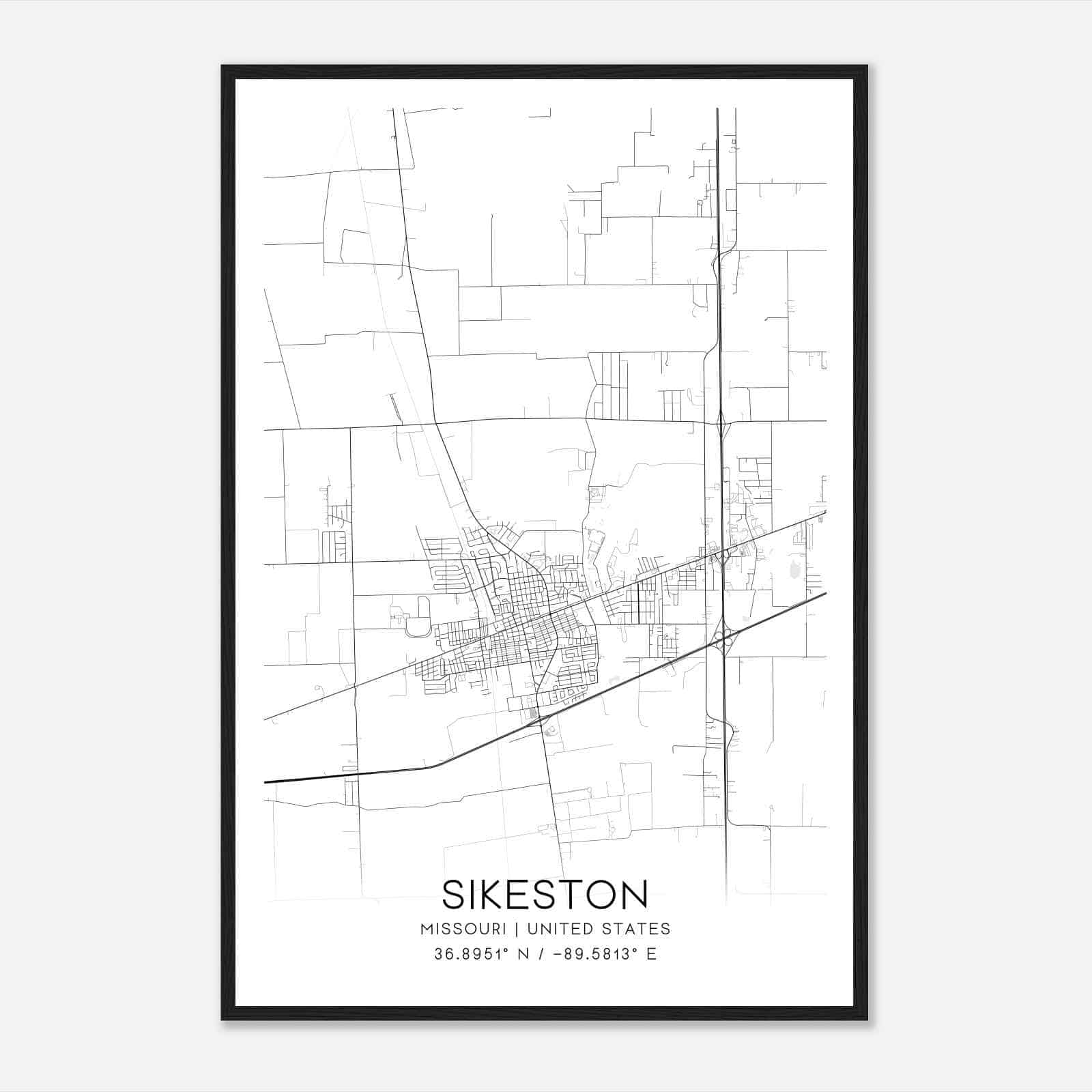 Sikeston Missouri Map Poster, Modern Home Decor Wall Art Print