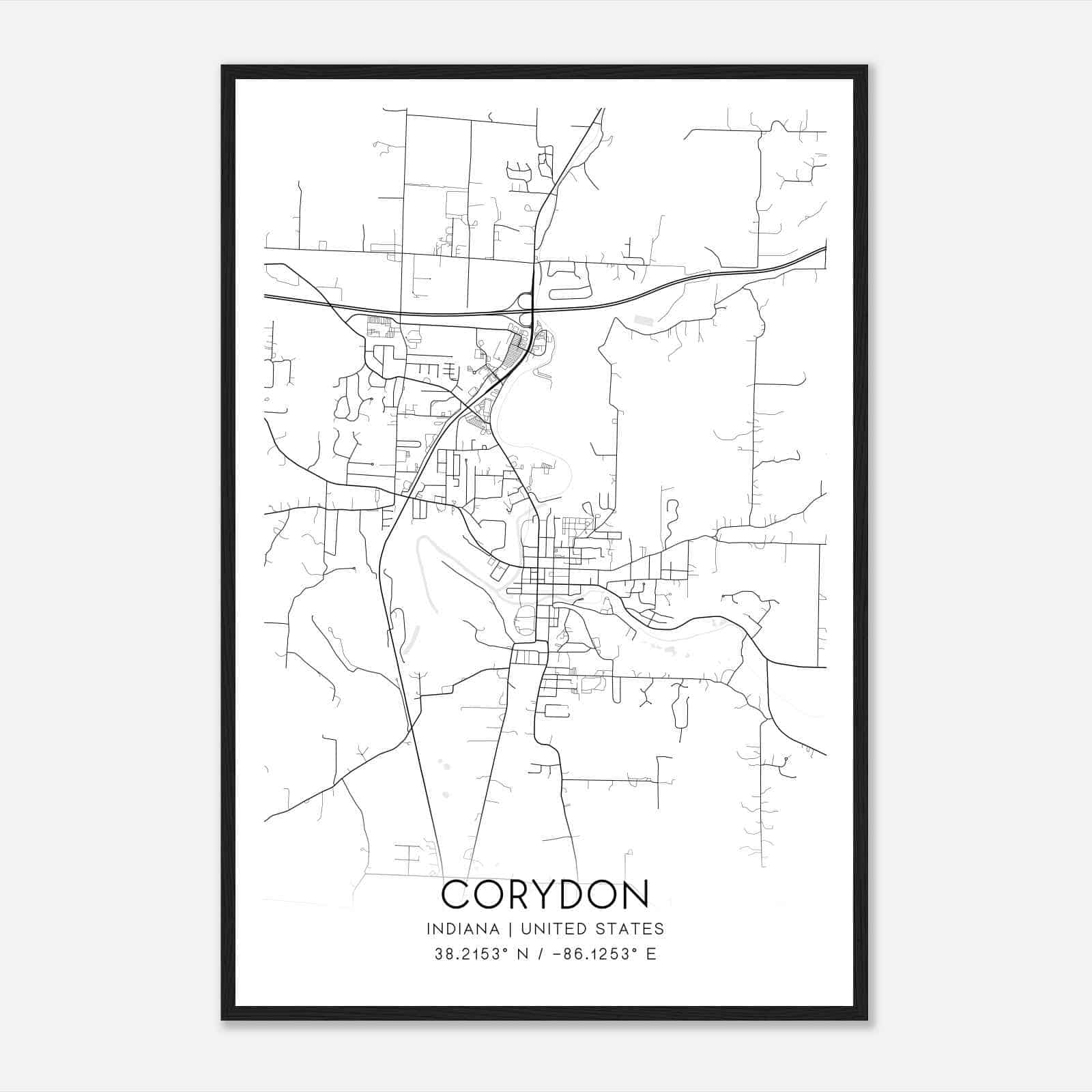 Corydon Indiana Map Poster, Modern Home Decor Wall Art Print