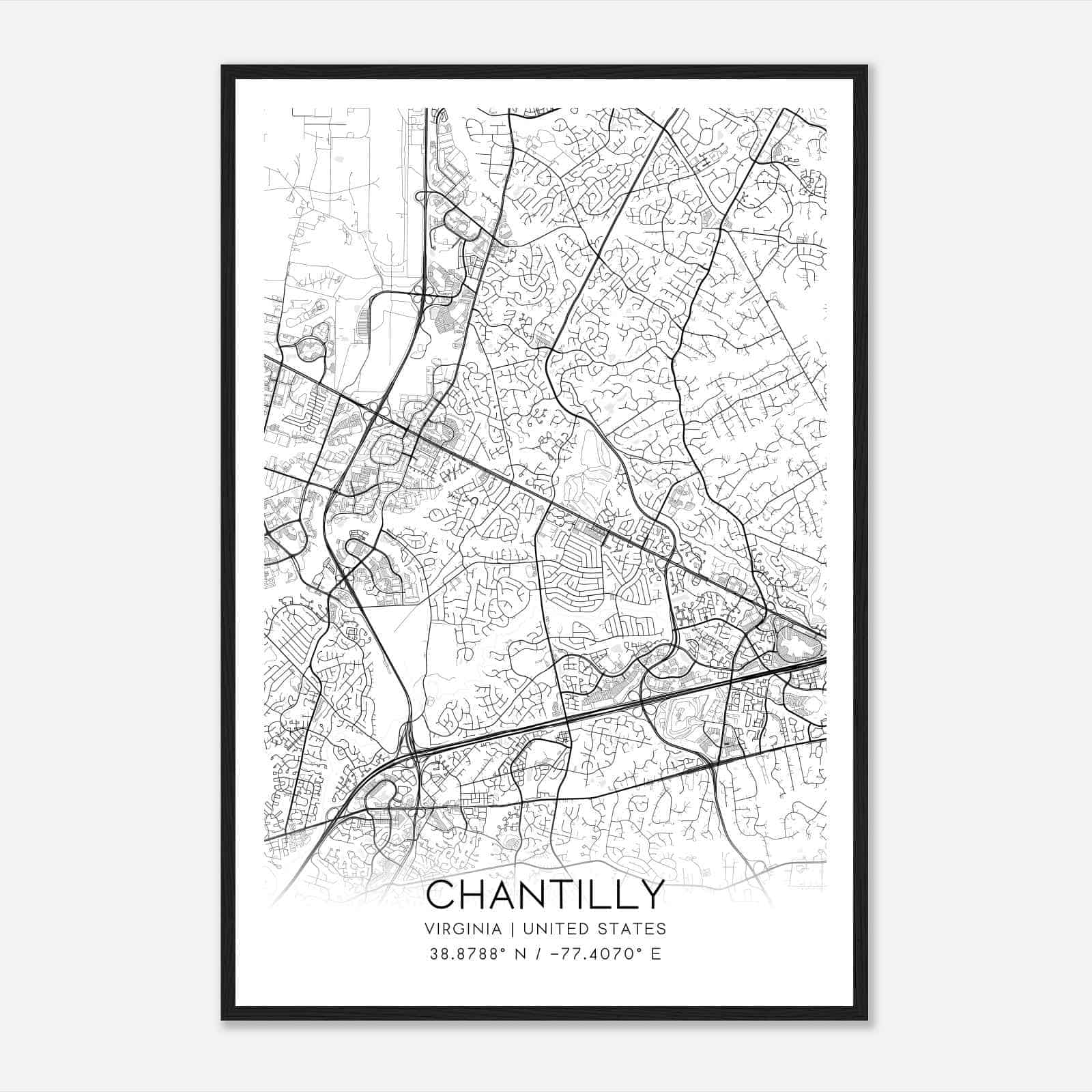 Chantilly Virginia Map Poster, Modern Home Decor Wall Art Print