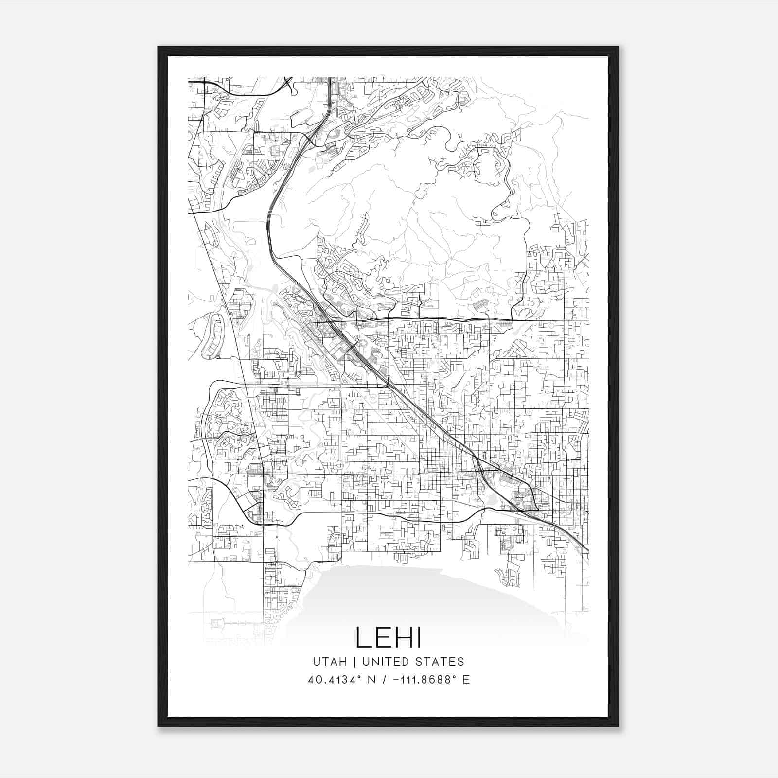 Lehi Utah Map Poster, Modern Home Decor Wall Art Print