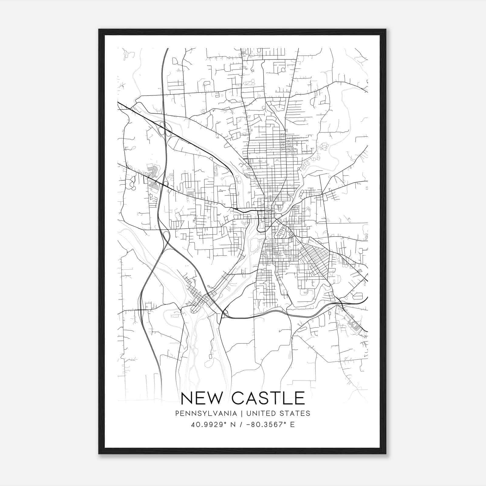 New Castle Pennsylvania Map Poster, Modern Home Decor Wall Art Print New Castle Pennsylvania Map Poster, Modern Home Decor Wall Art Print