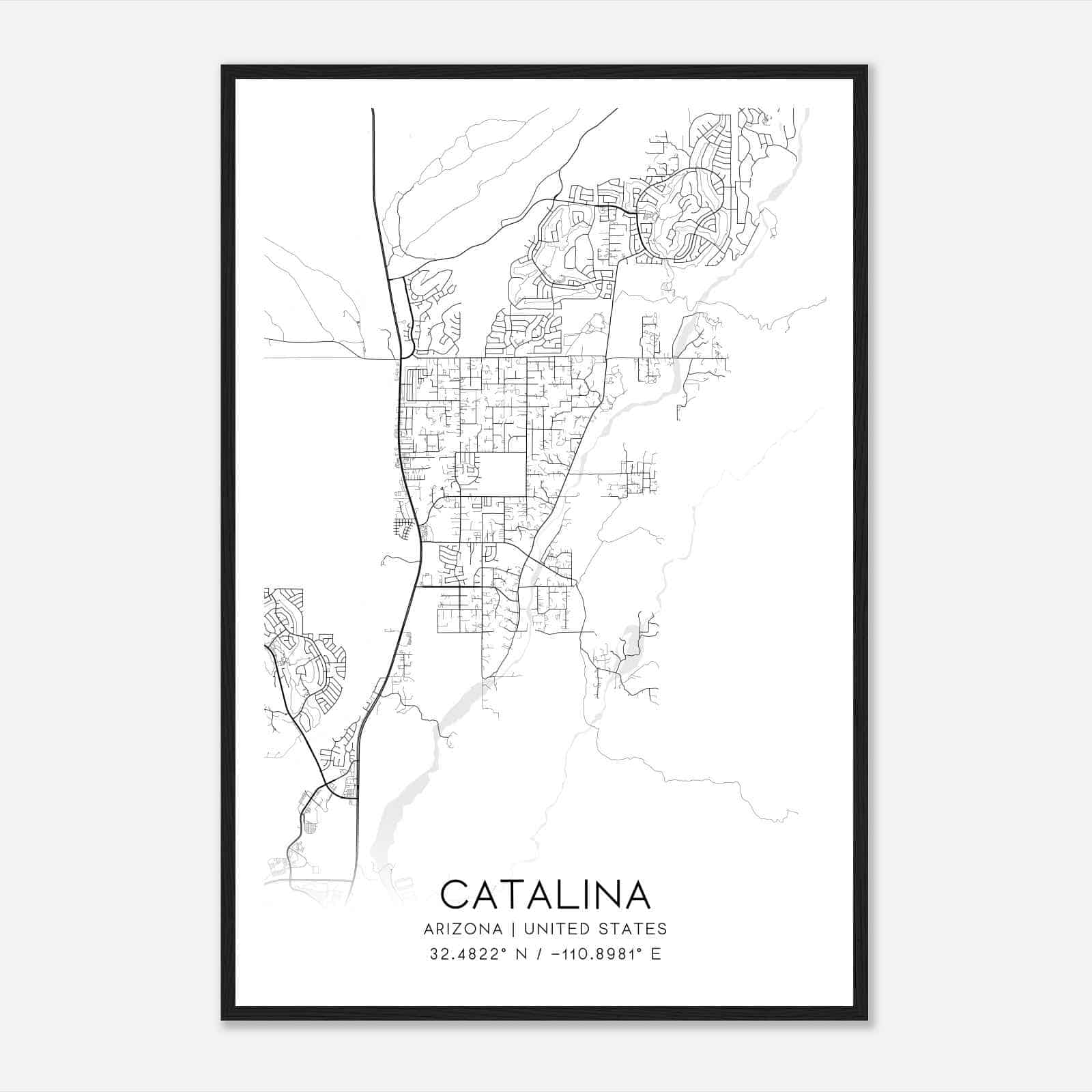Catalina Arizona Map Poster, Modern Home Decor Wall Art Print