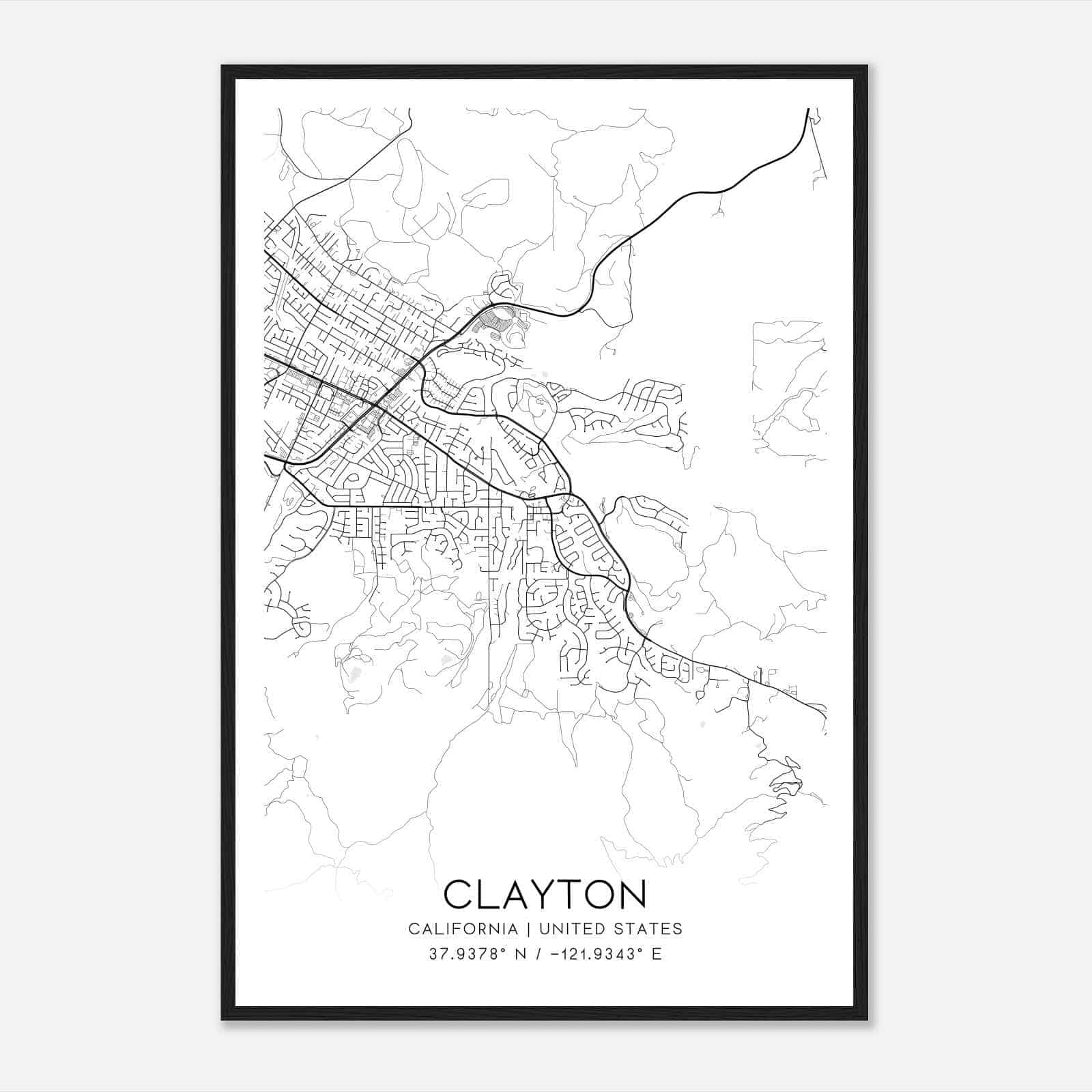 Clayton California Map Poster, Modern Home Decor Wall Art Print