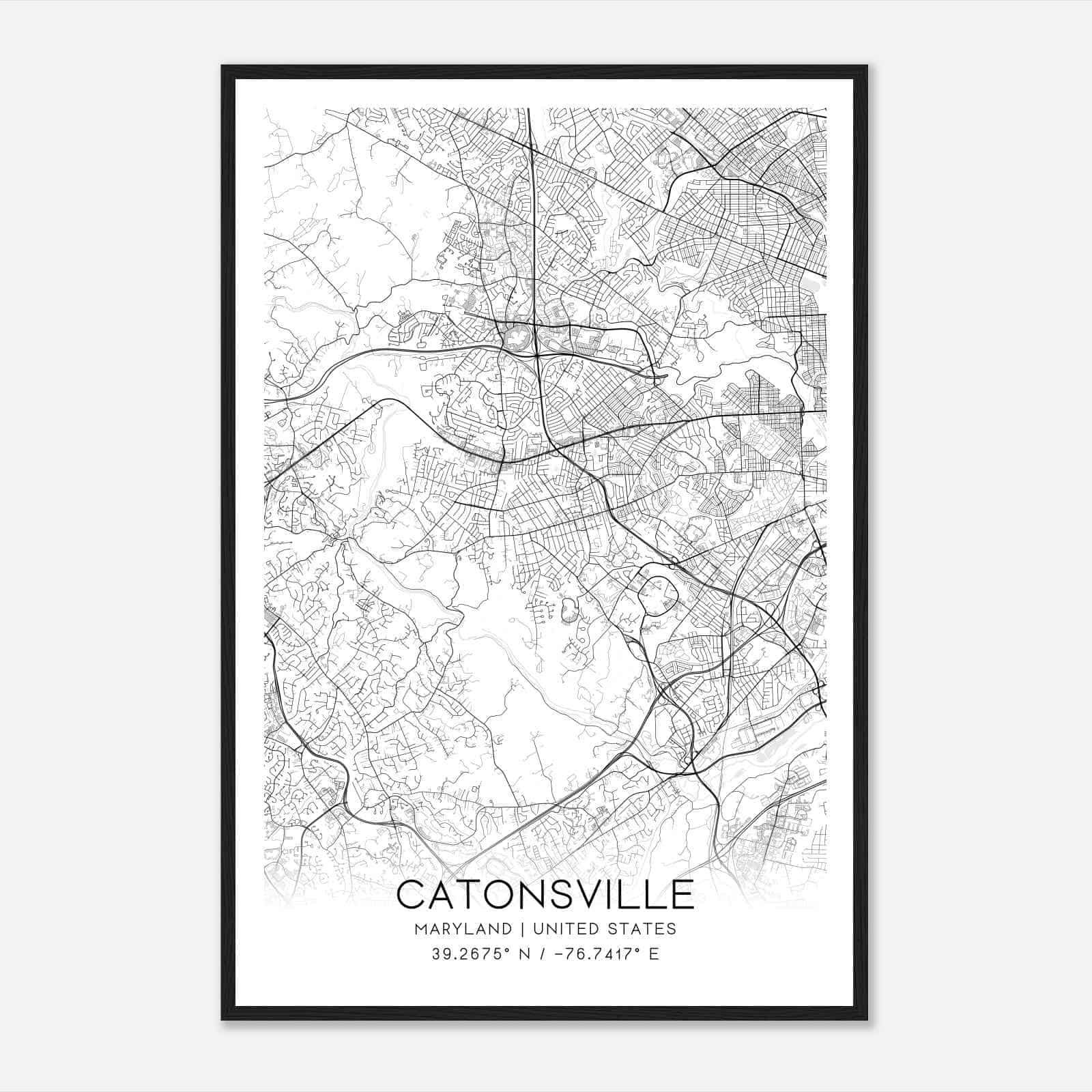 Catonsville Maryland Map Poster, Modern Home Decor Wall Art Print