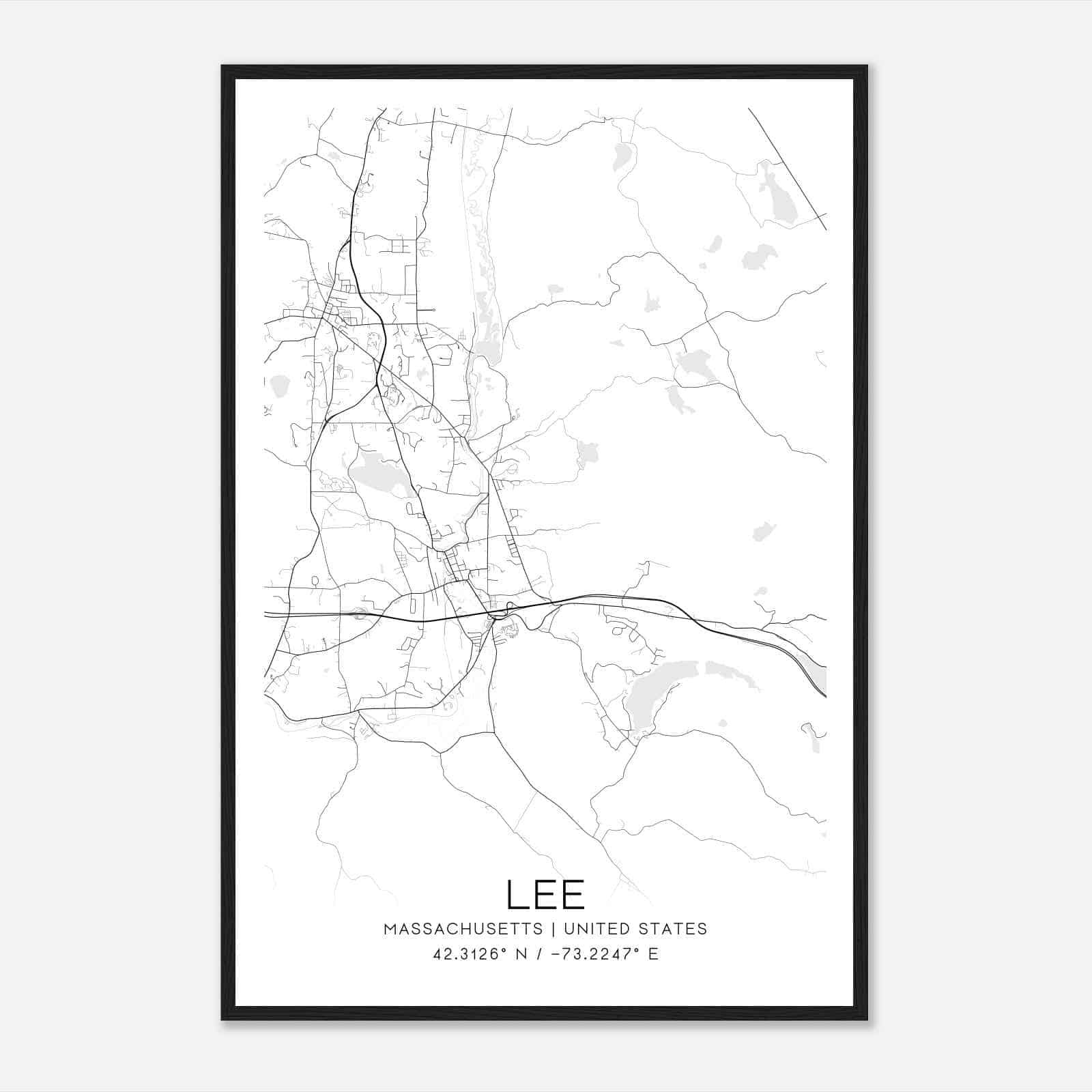 Lee Massachusetts Map Poster, Modern Home Decor Wall Art Print