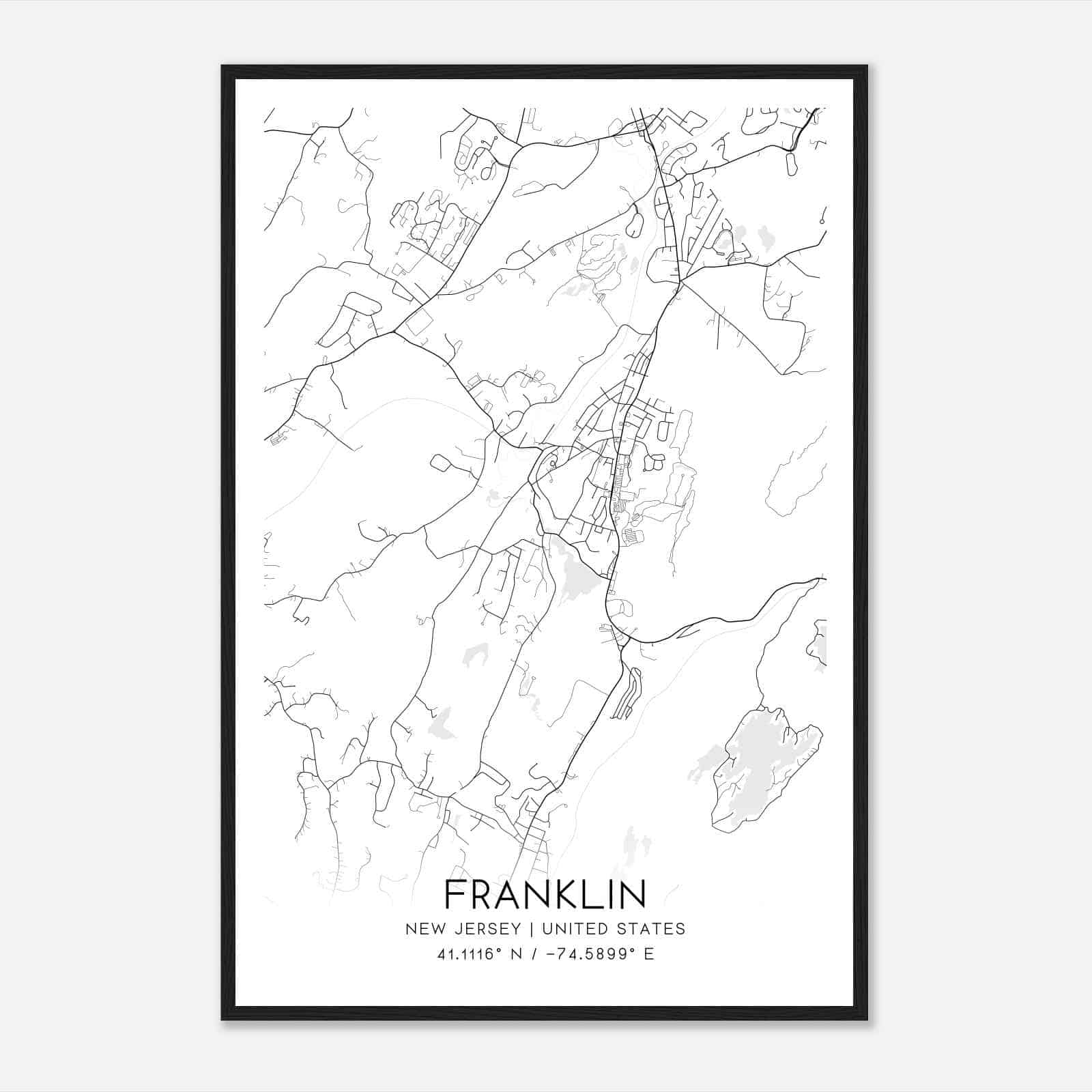 Franklin New Jersey Map Poster, Modern Home Decor Wall Art Print