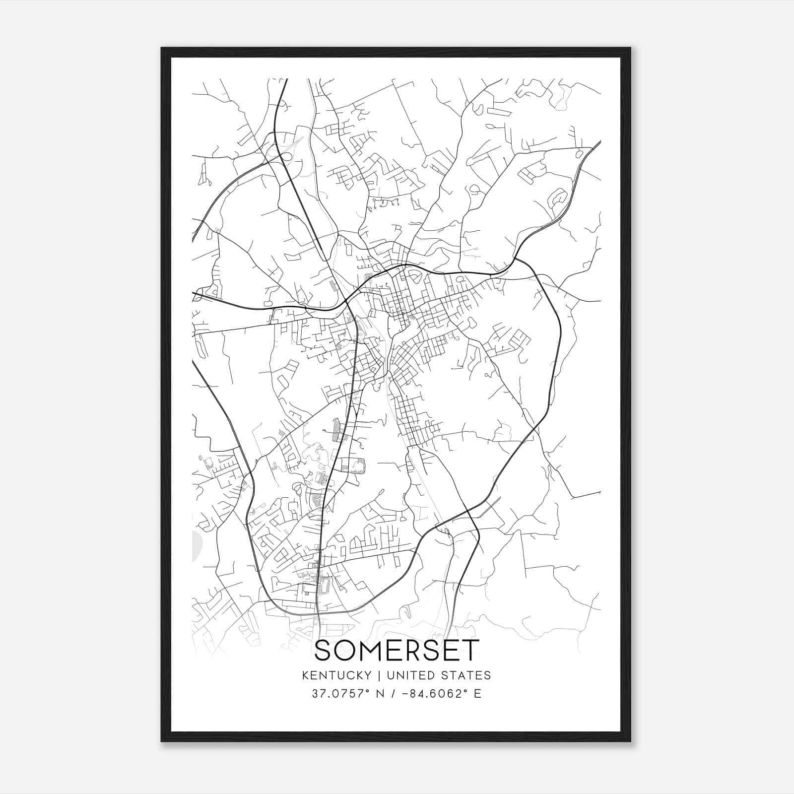 Somerset Kentucky Map Poster, Modern Home Decor Wall Art Print