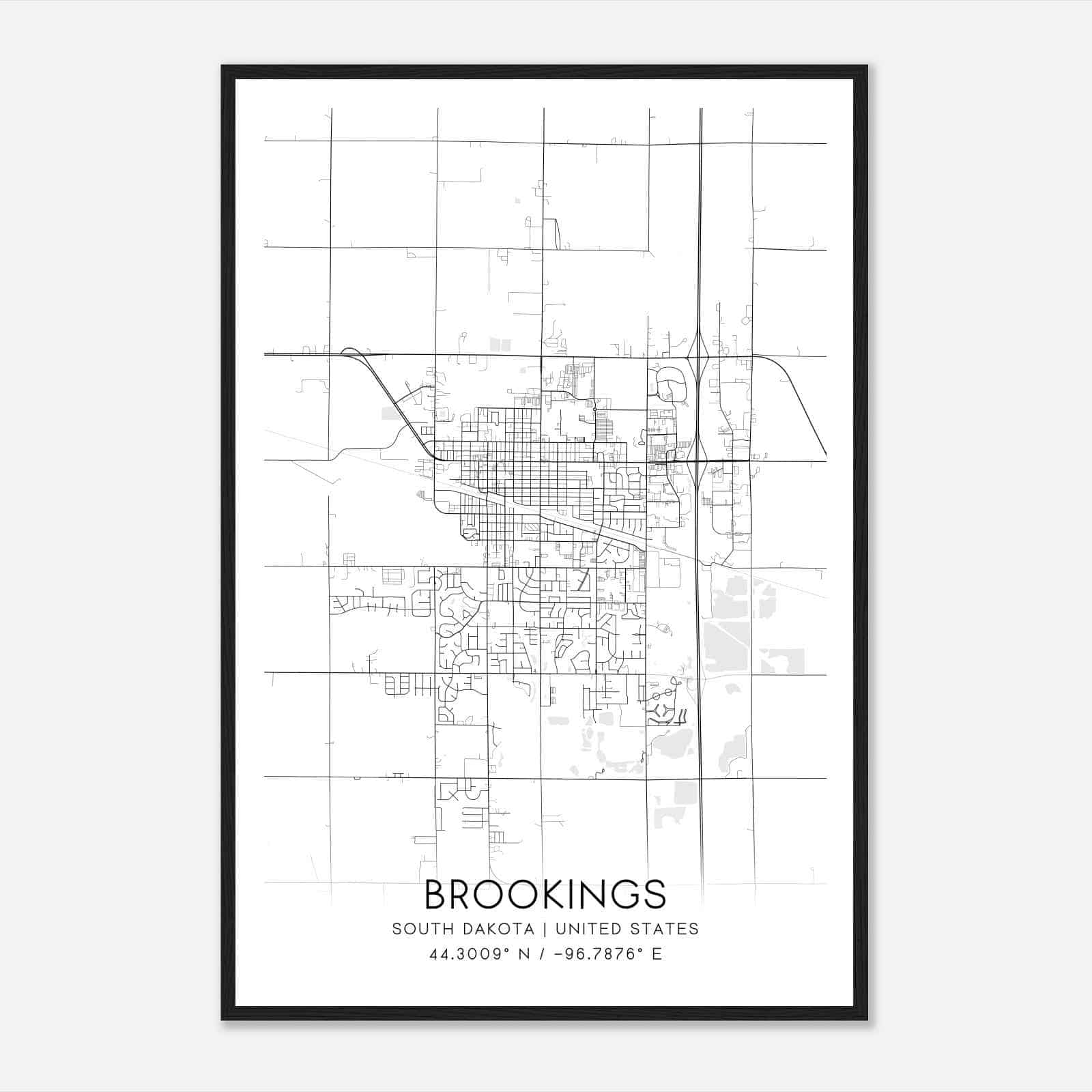 Brookings South Dakota Map Poster, Modern Home Decor Wall Art Print