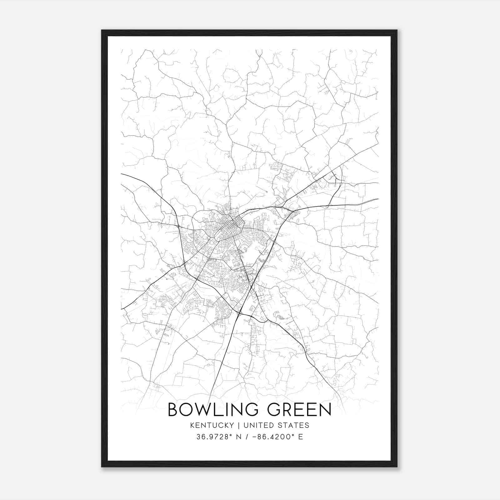 Bowling Green Kentucky Map Poster, Modern Home Decor Wall Art Print