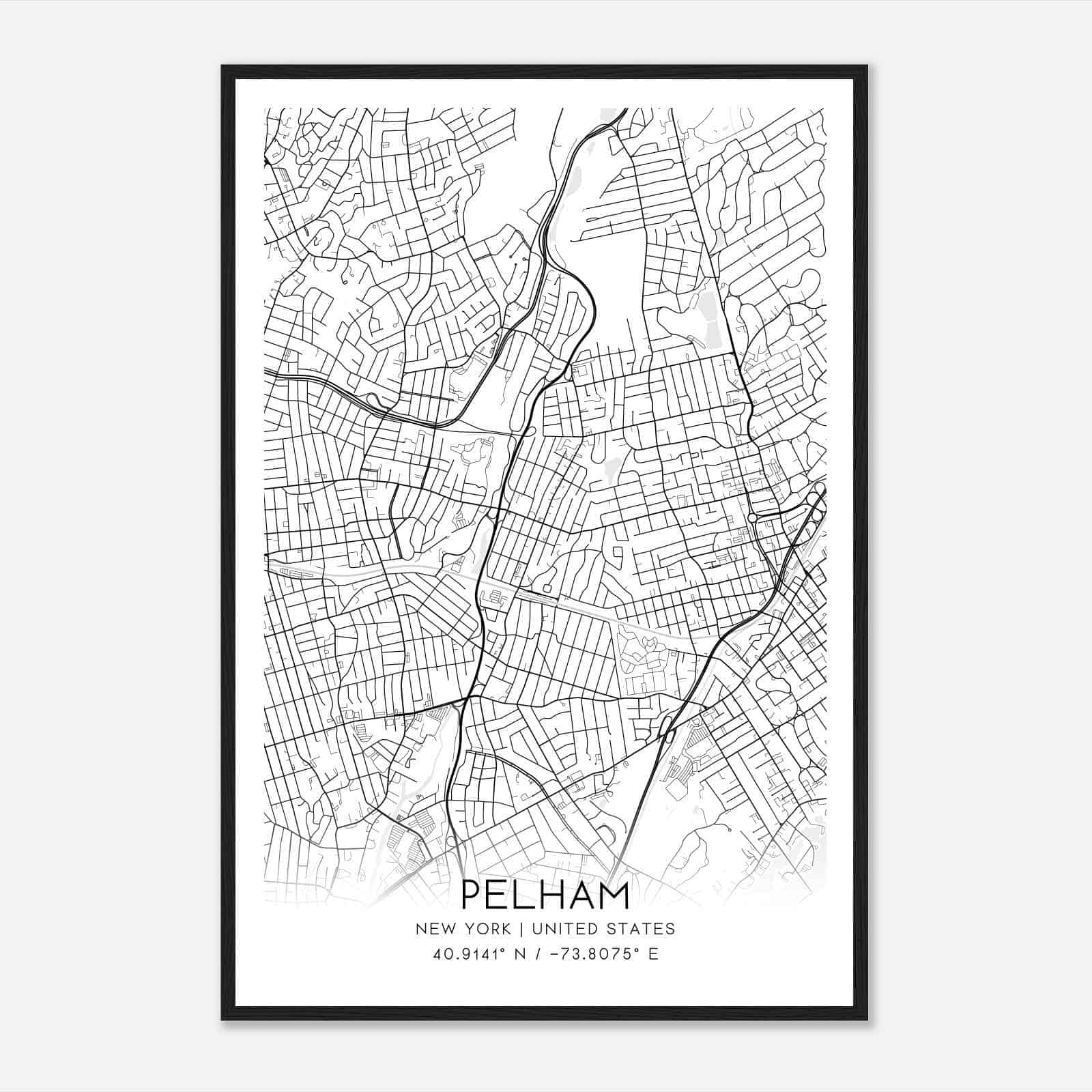 Pelham New York Map Poster, Modern Home Decor Wall Art Print