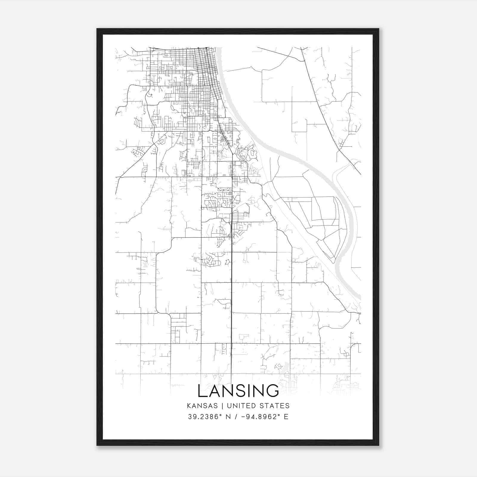 Lansing Kansas Map Poster, Modern Home Decor Wall Art Print