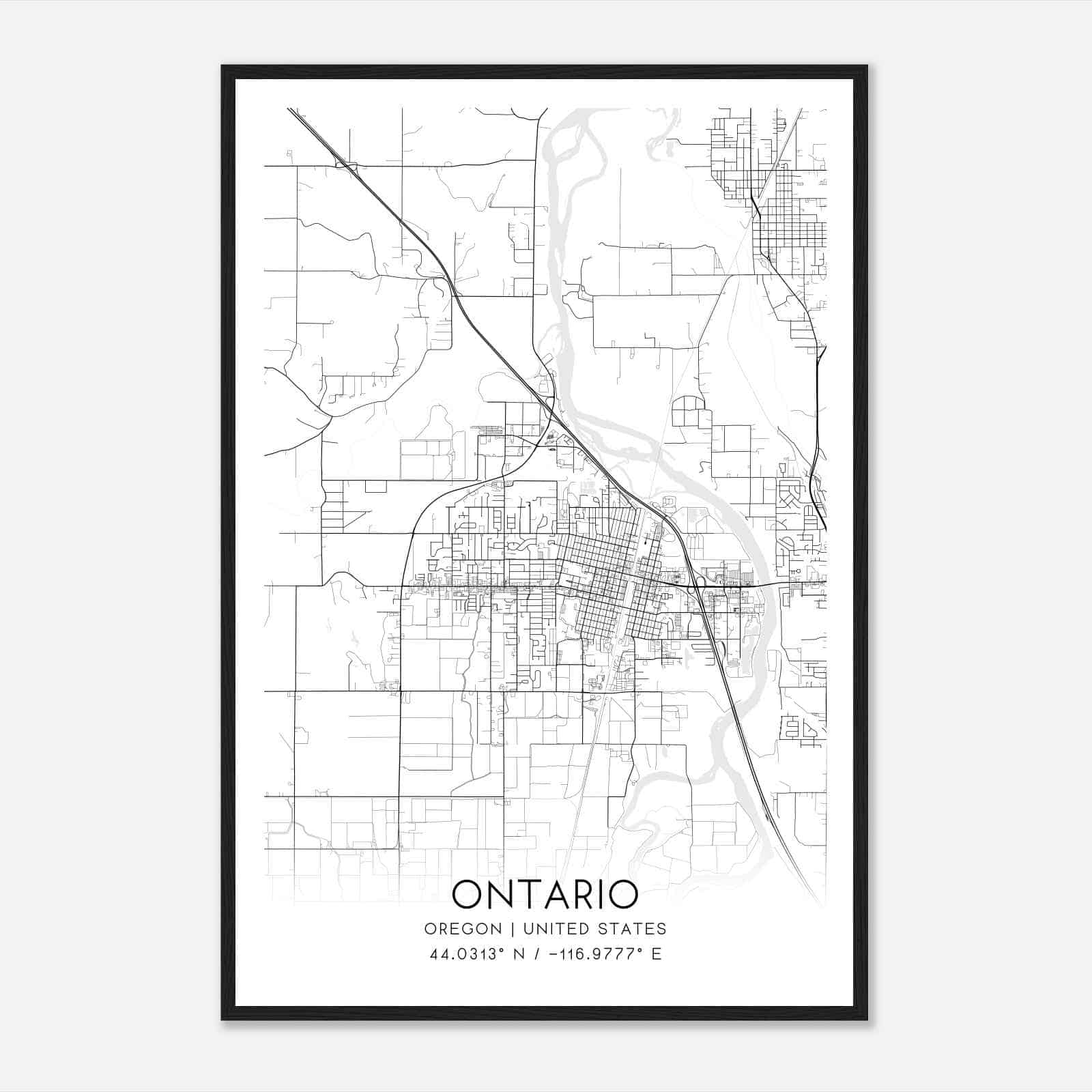Ontario Oregon Map Poster, Modern Home Decor Wall Art Print