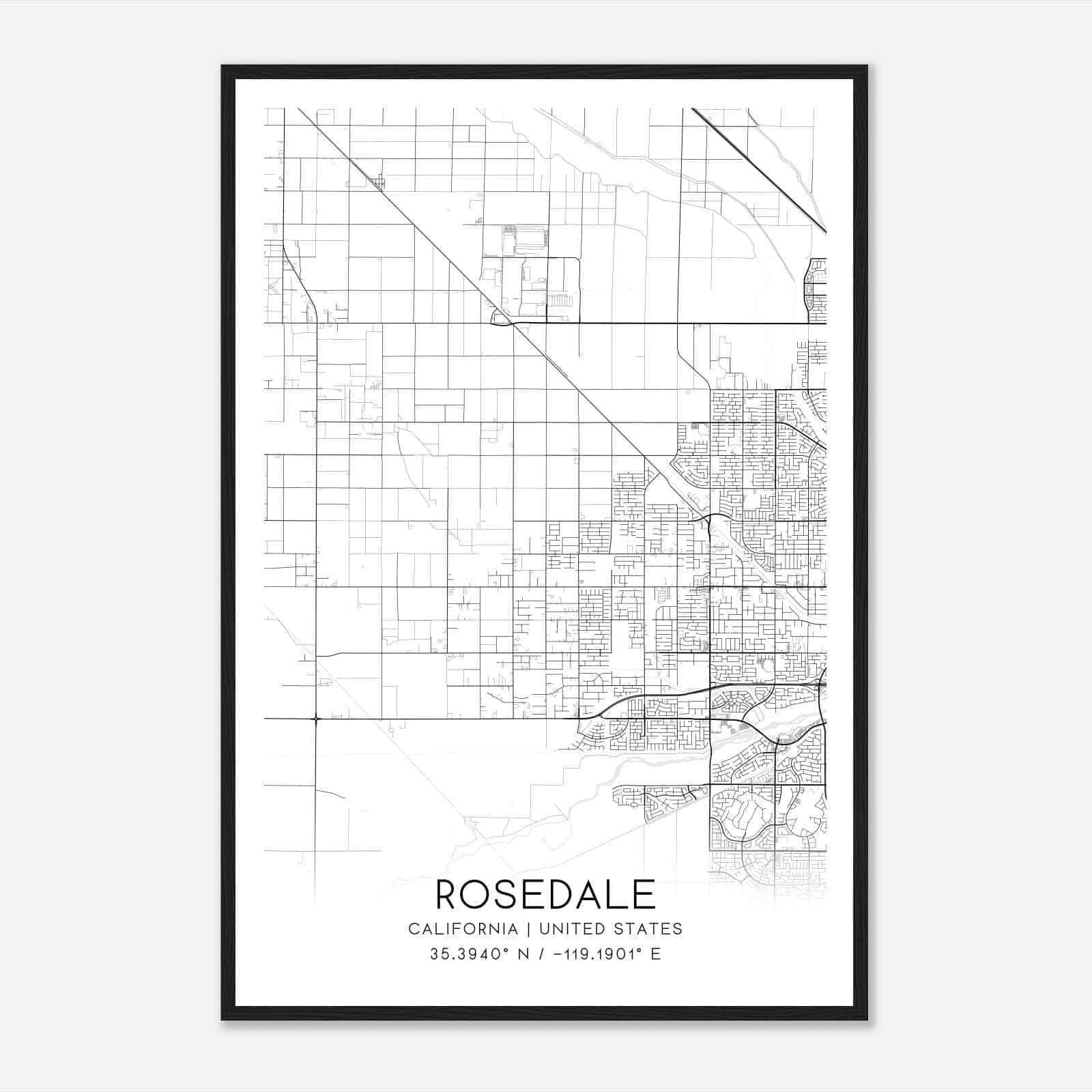 Rosedale California Map Poster, Modern Home Decor Wall Art Print