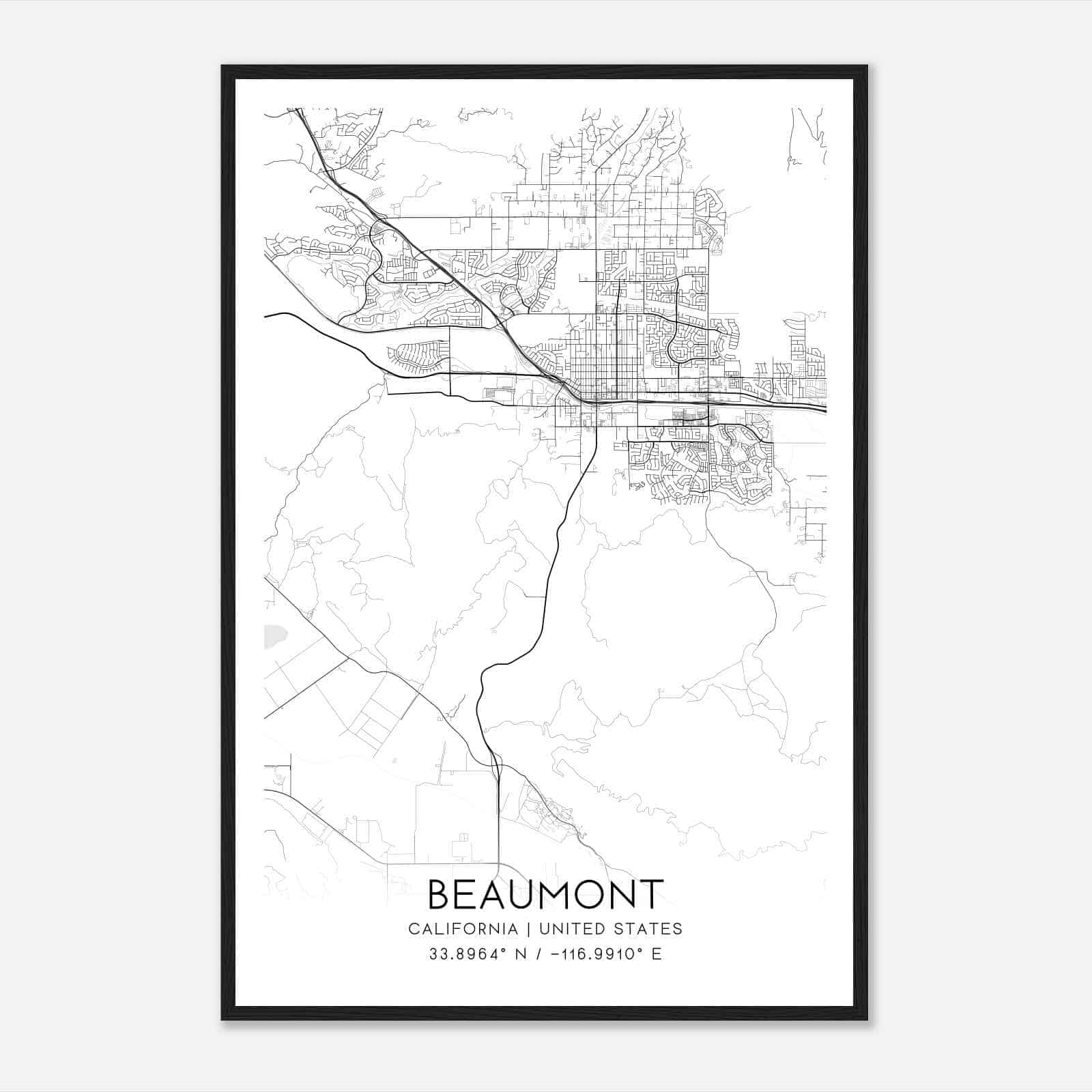 Beaumont California Map Poster, Modern Home Decor Wall Art Print