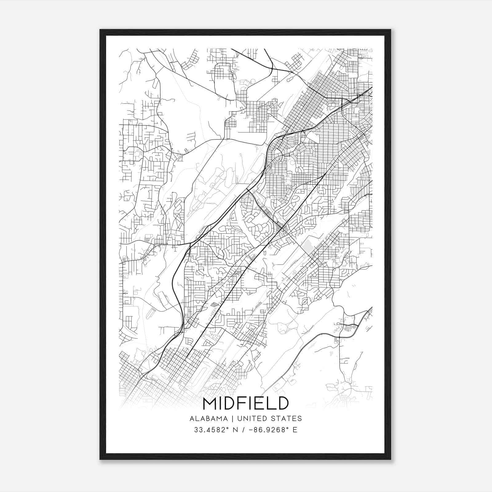 Midfield Alabama Map Poster, Modern Home Decor Wall Art Print