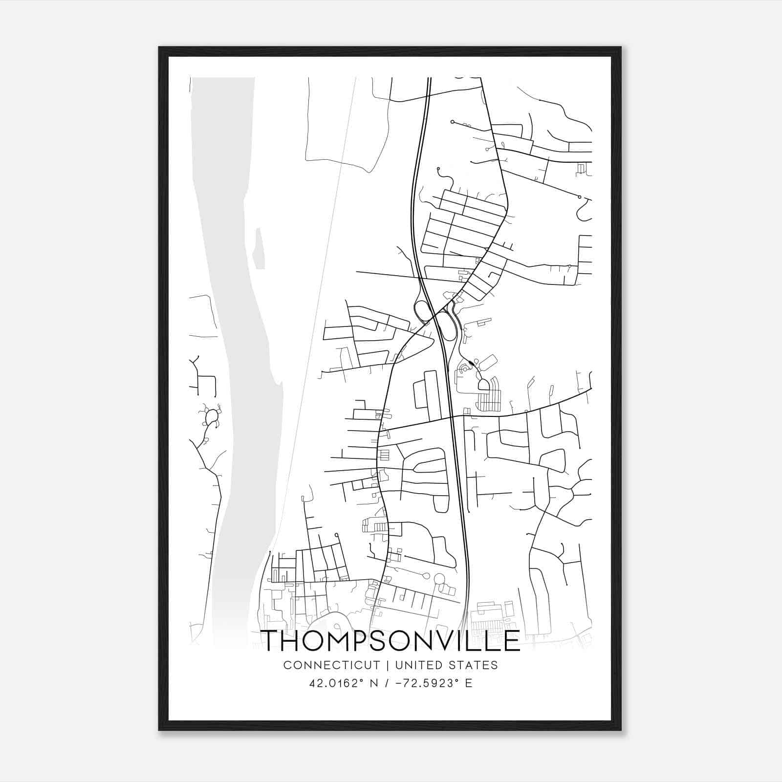 Thompsonville Connecticut Map Poster, Modern Home Decor Wall Art Print