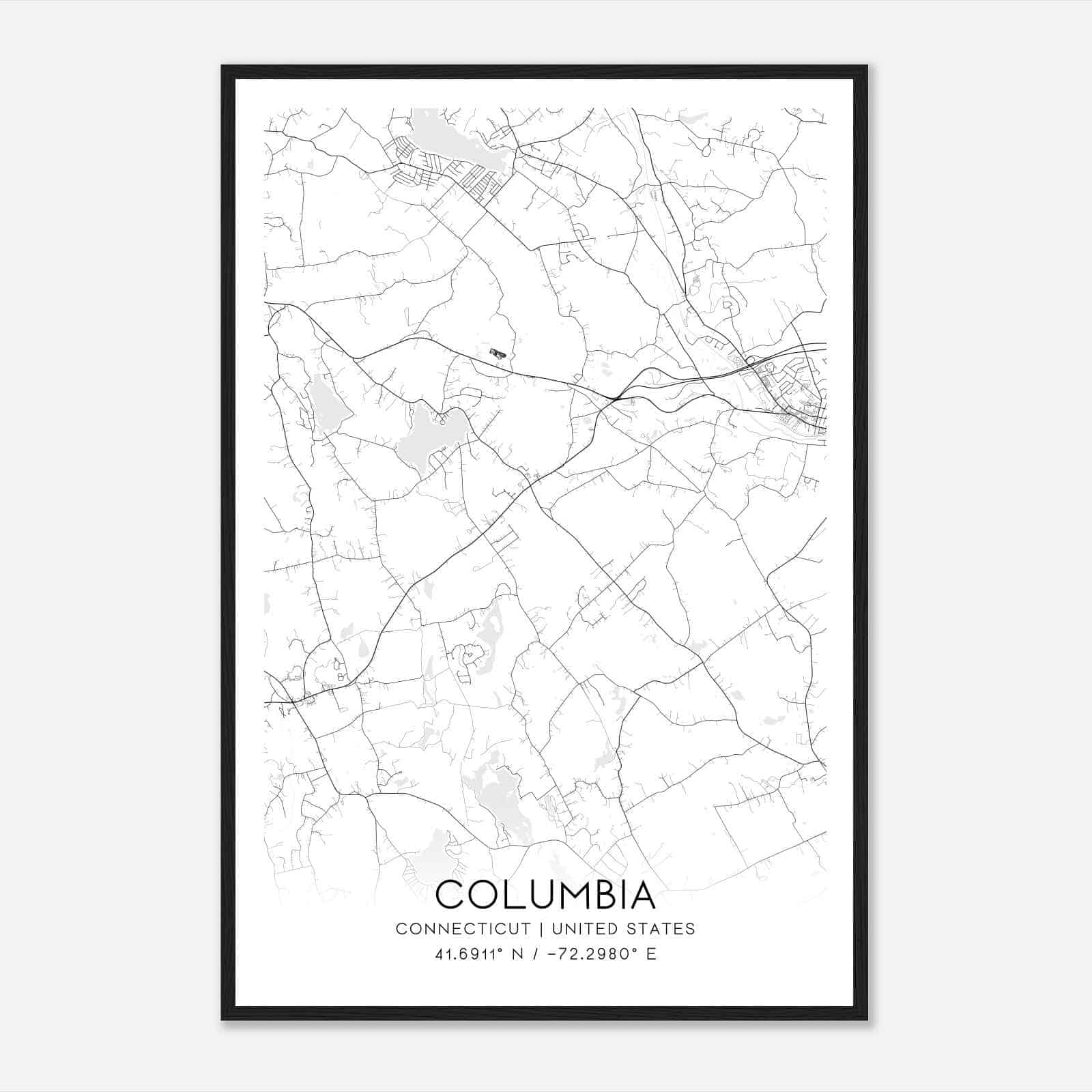 Columbia Connecticut Map Poster, Modern Home Decor Wall Art Print