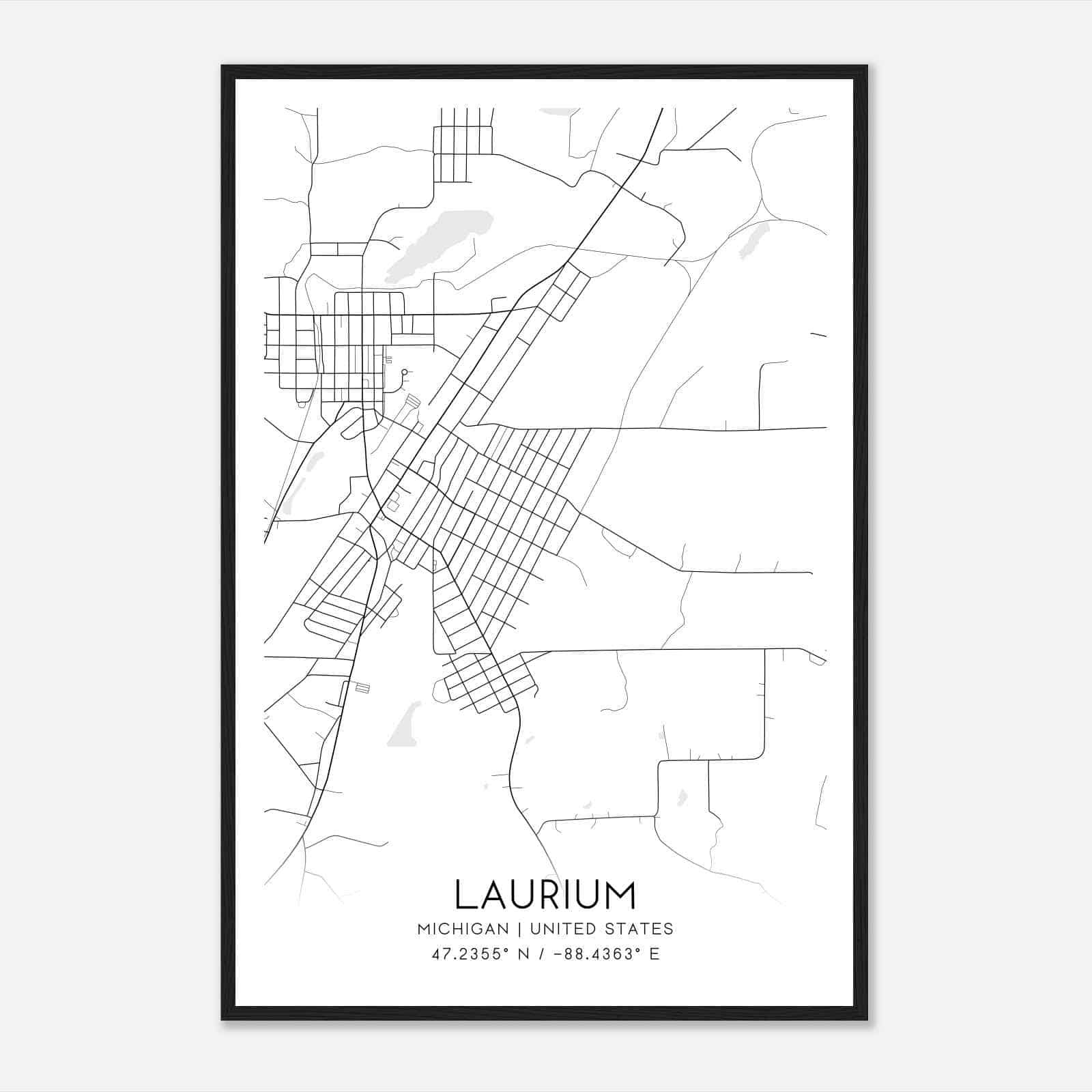 Laurium Michigan Map Poster, Modern Home Decor Wall Art Print