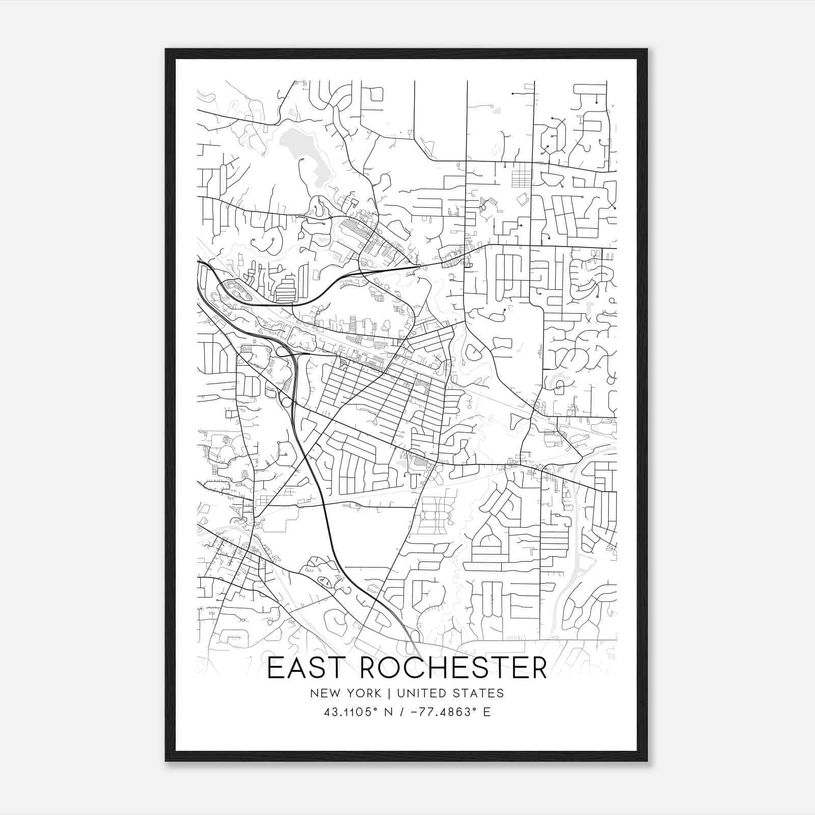East Rochester New York Map Poster, Modern Home Decor Wall Art Print
