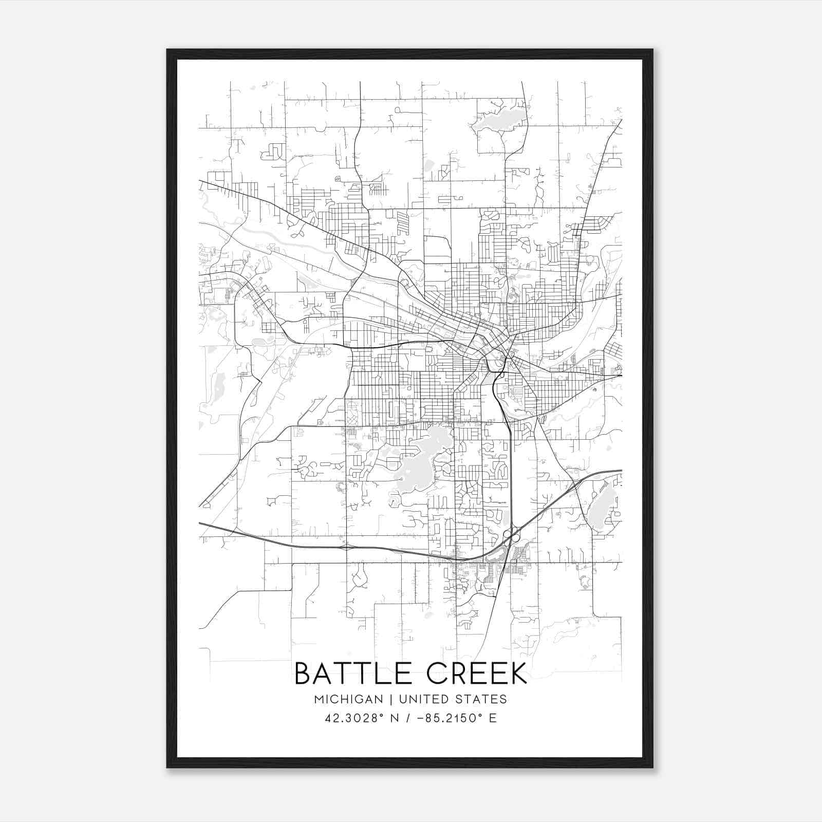 Battle Creek Michigan Map Poster, Modern Home Decor Wall Art Print