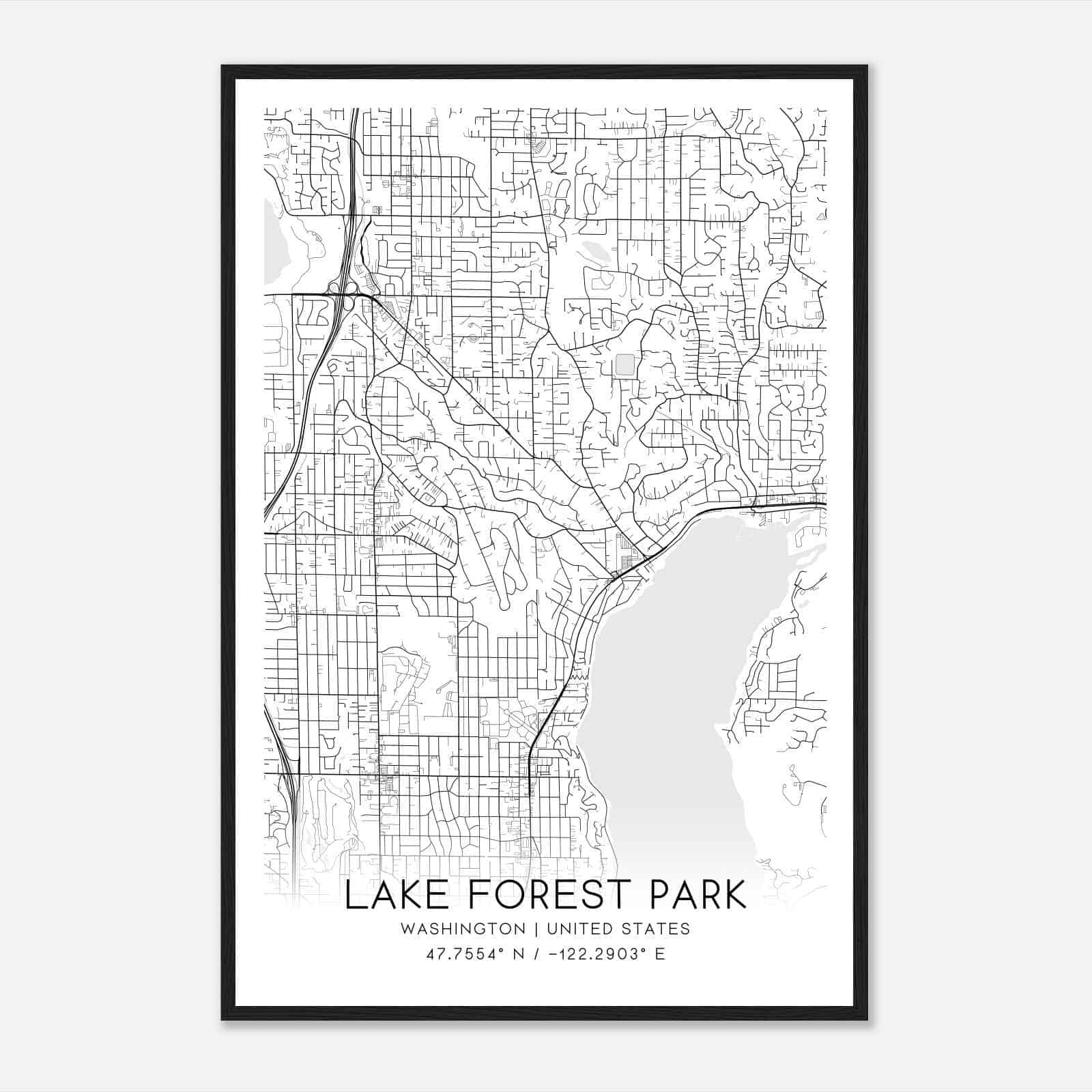 Lake Forest Park Washington Map Poster, Modern Home Decor Wall Art Print