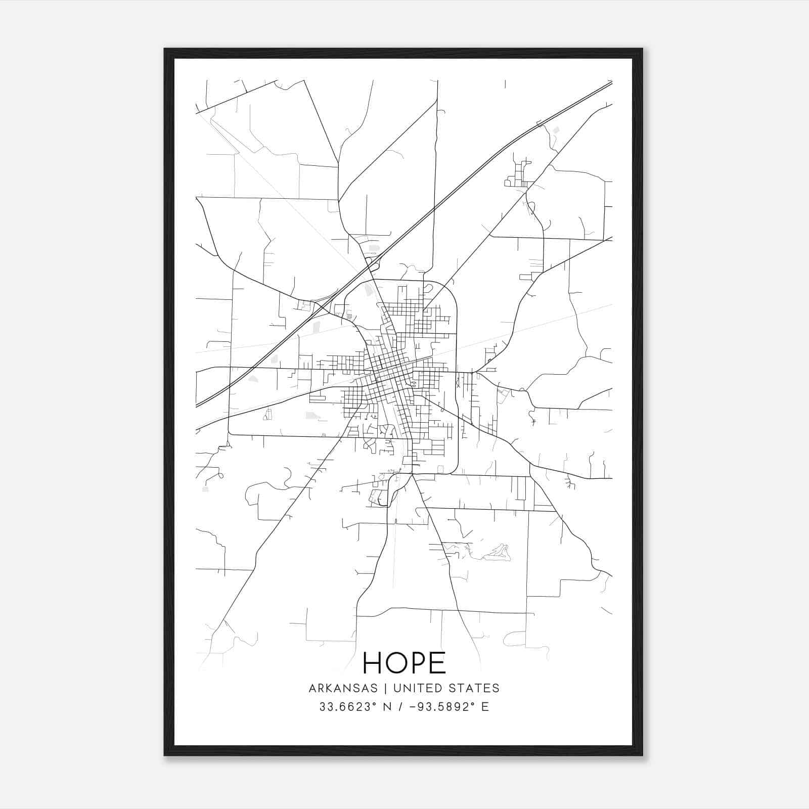 Hope Arkansas Map Poster, Modern Home Decor Wall Art Print