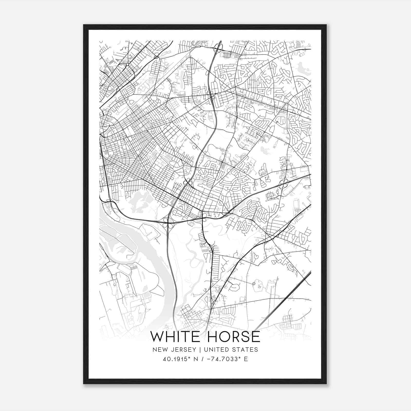White Horse New Jersey Map Poster, Modern Home Decor Wall Art Print